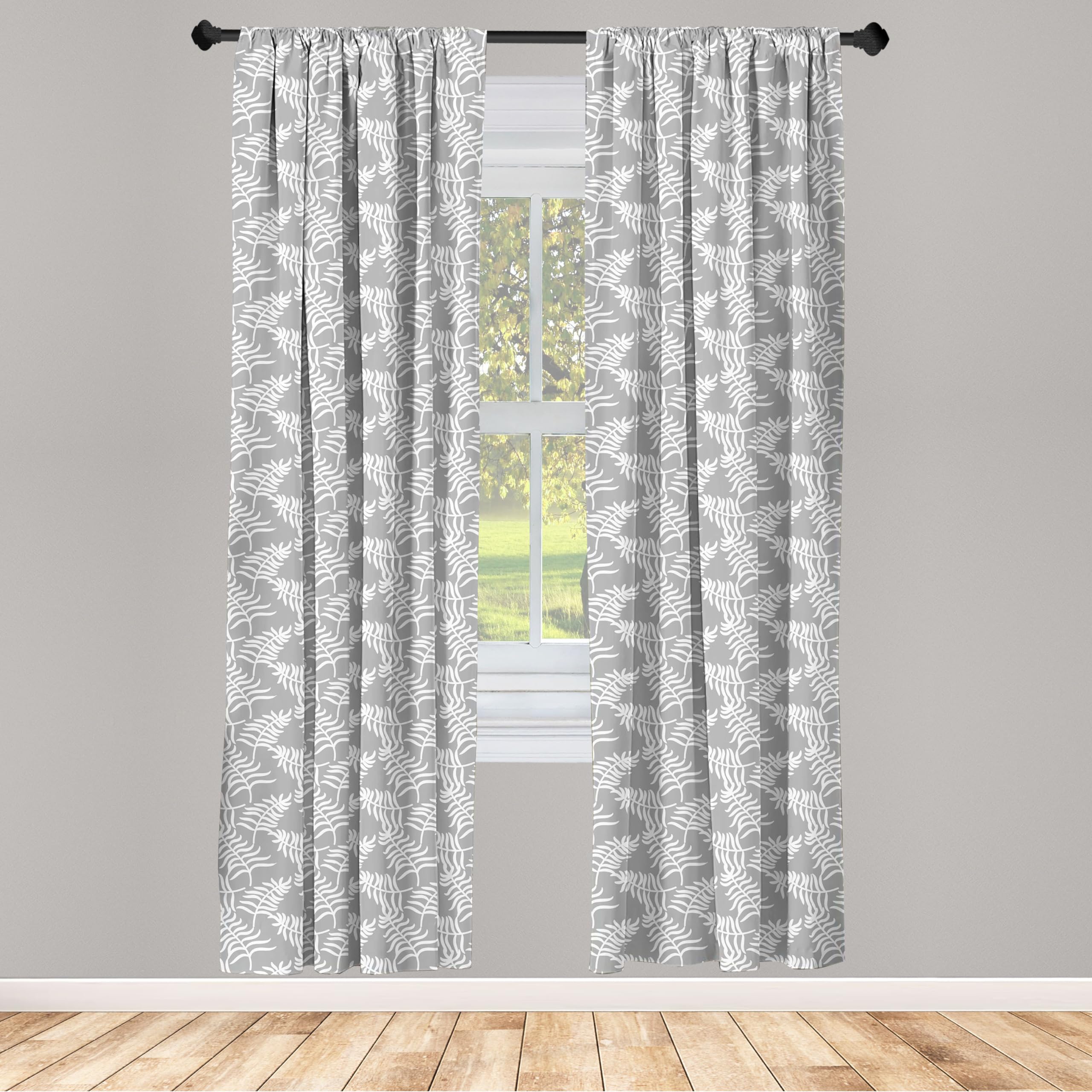 Ambesonne Greyscale Jungle Leaves Curtains - 2 Panel Set, 28