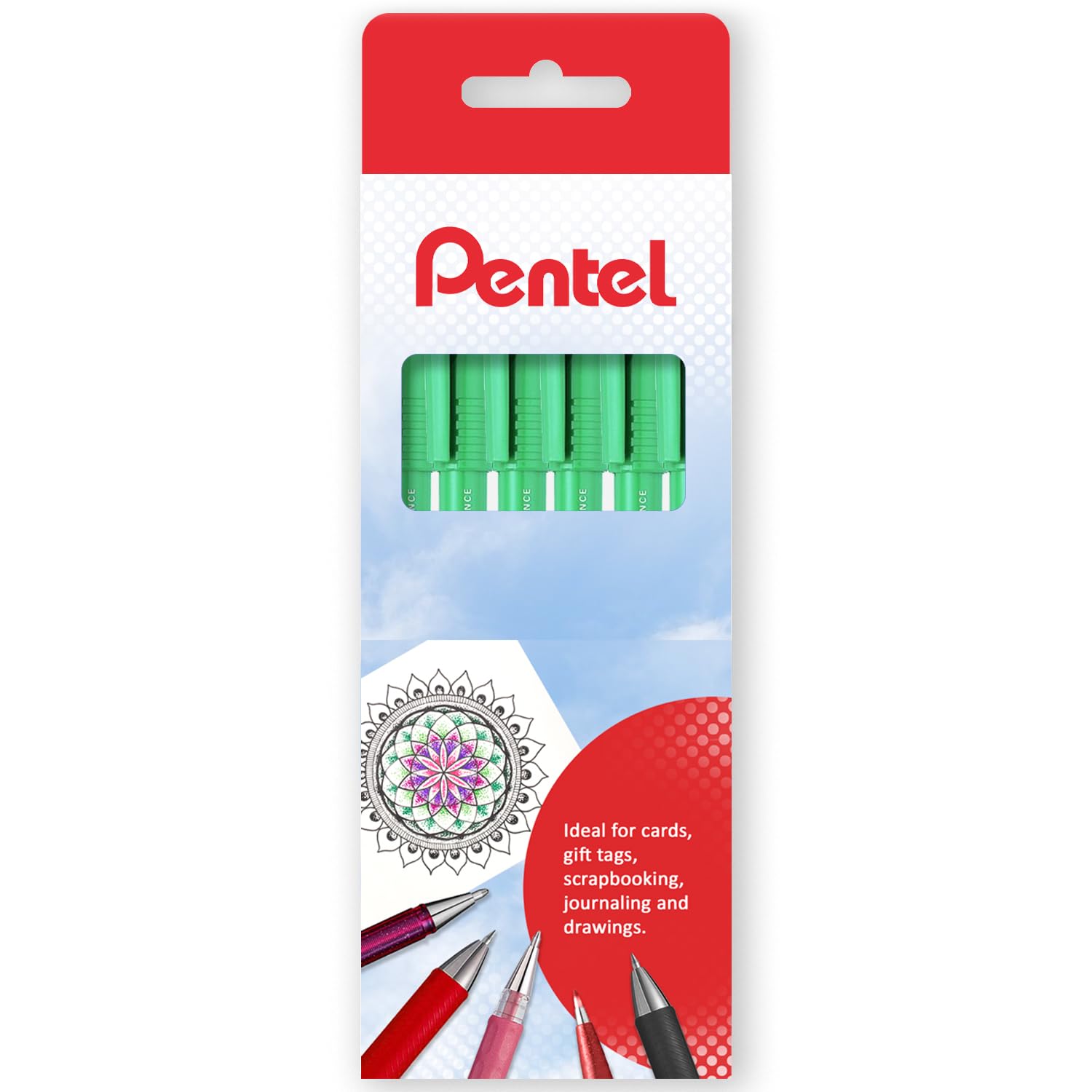 Pentel R50 Rollerball Pen - 0.8mm Fine Point with Cushioned Nib, 0.4mm Line Width, 77% Recycled Material (6-Pack) - Smooth Writing for Office, School & Note Taking