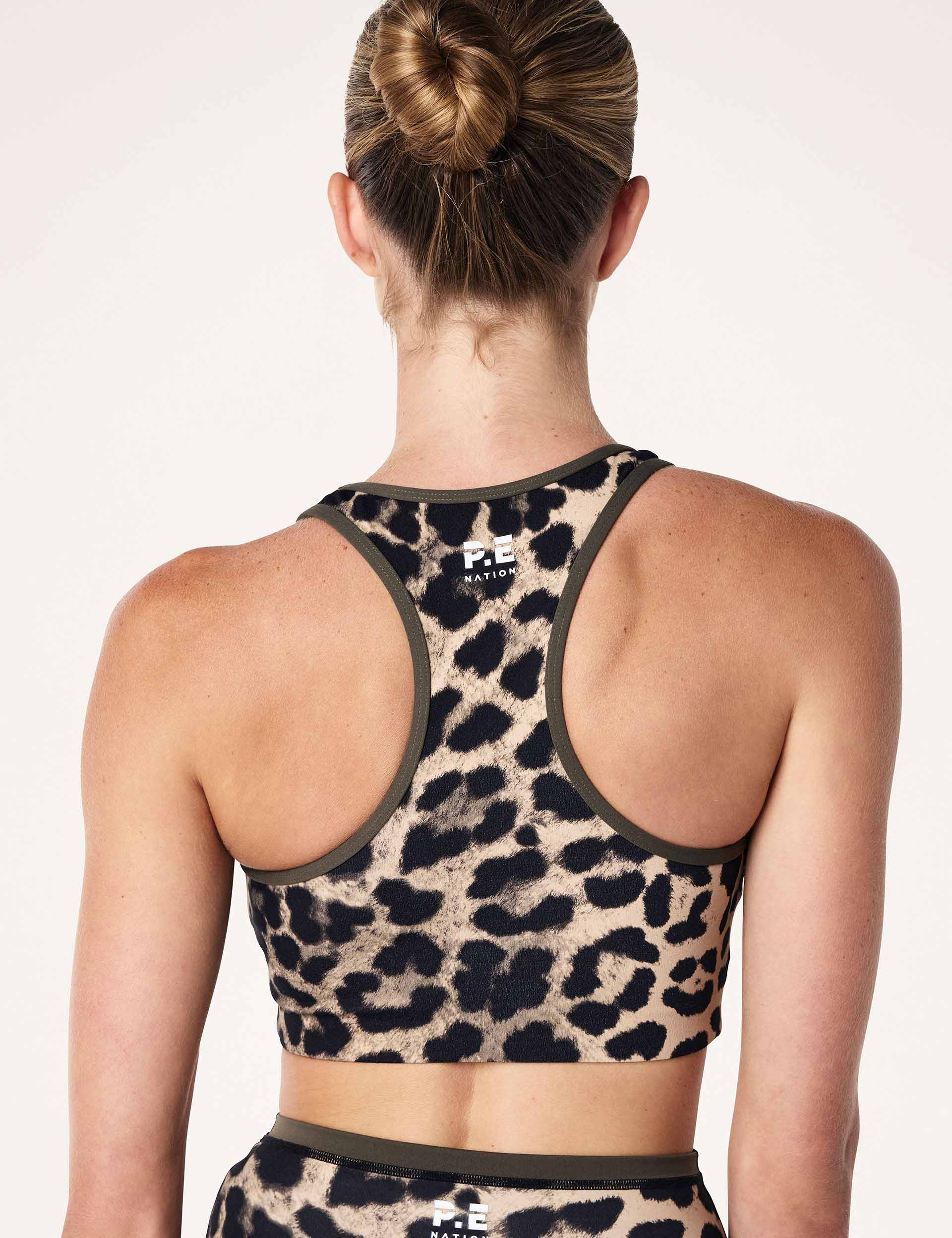 High-Performance Stellar Sports Bra - Leopard Print - Moisture-Wicking & Supportive for Running, Yoga & Gym Workouts