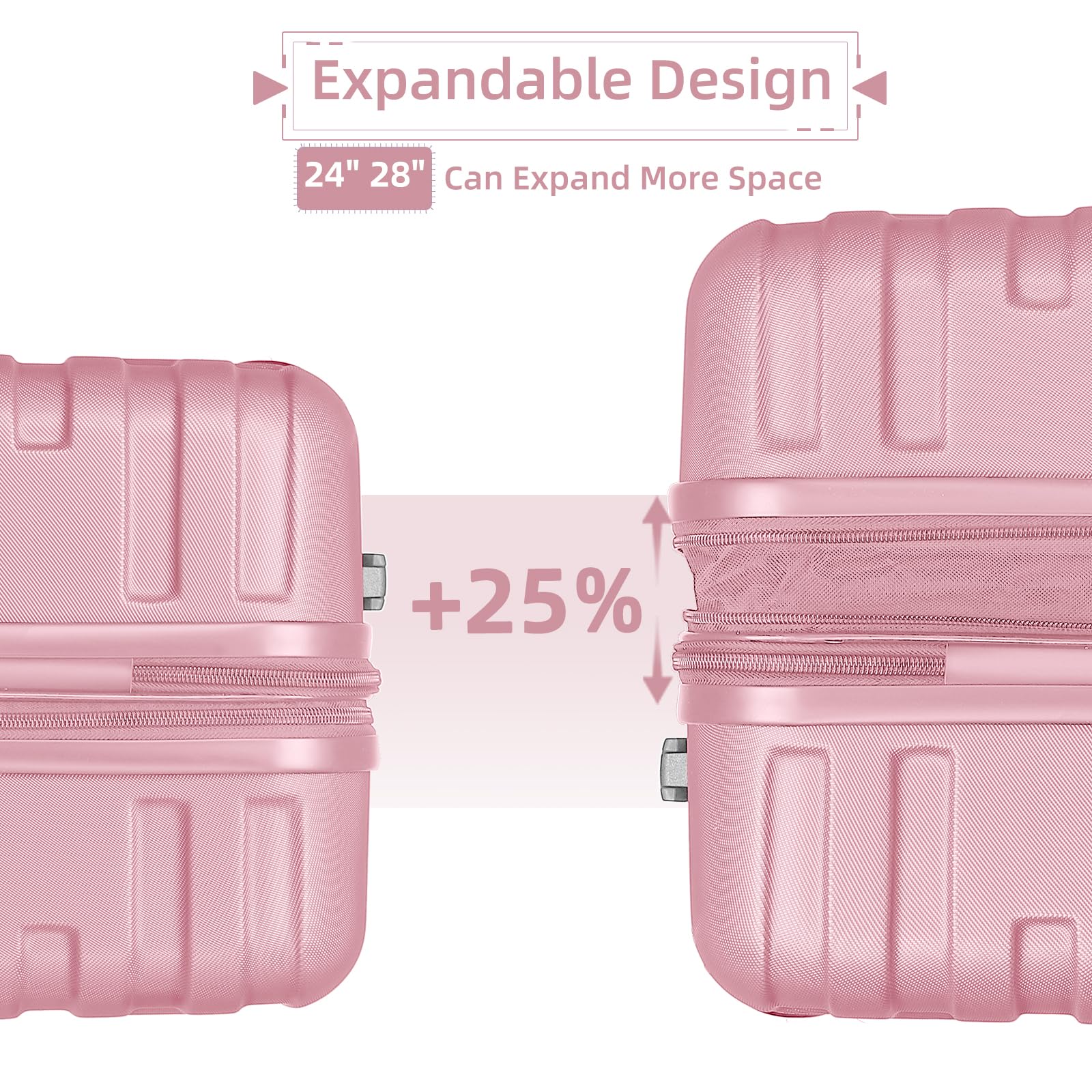 6-Piece Lavender Hardside Expandable Luggage Set for Women with TSA Lock, Wheels & 2 Cosmetic Cases - Lightweight Carry-On Suitcase in Pink | Perfect for Air Travel, Business Trips & Vacation Getaways