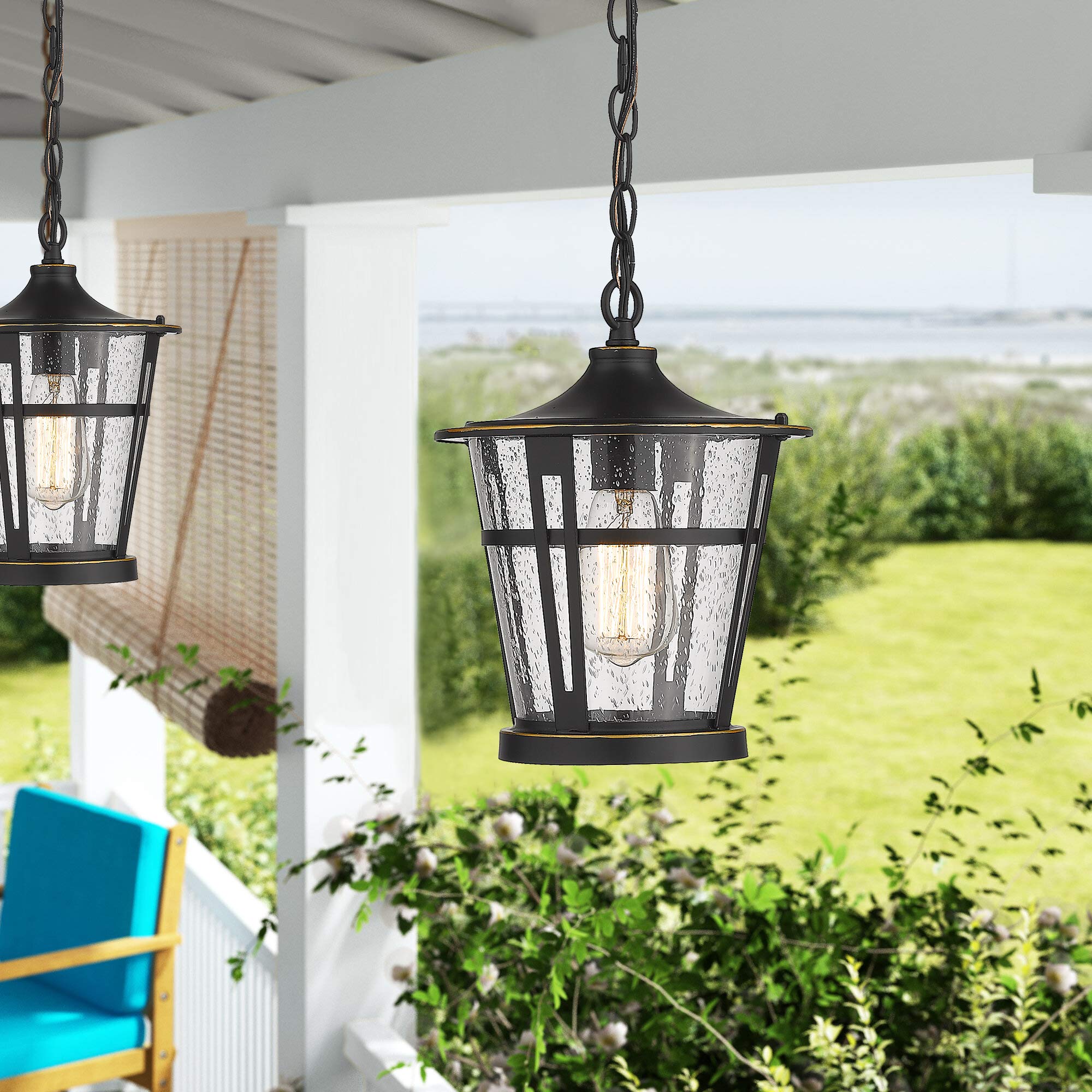 Bestshared 1-Light Outdoor Hanging Lantern - Weatherproof Pendant Lighting Fixture for Patio, Porch, Garden & Backyard Decor