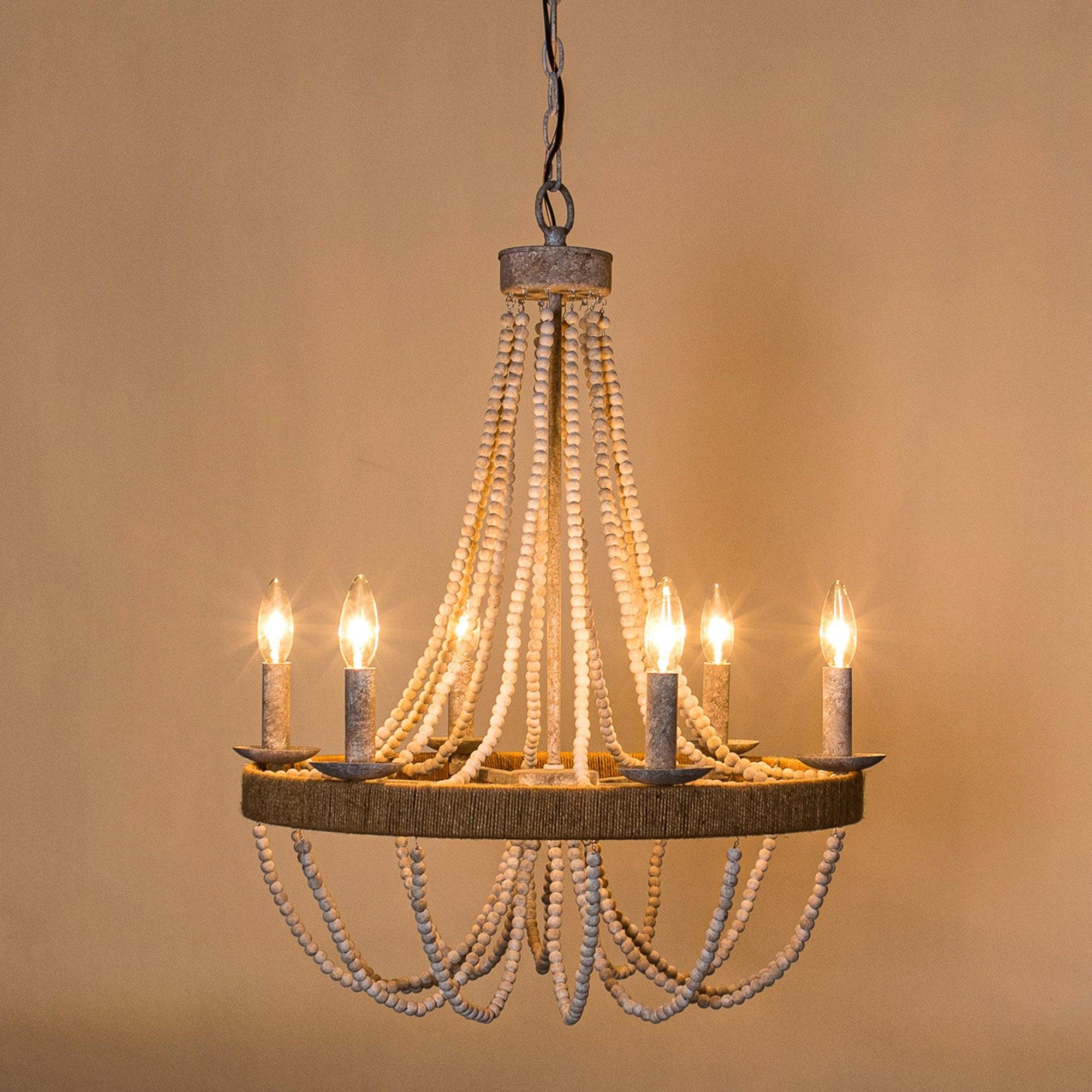 Chokio 6-Light Wood Bead Chandelier - Rustic Farmhouse Ceiling Light Fixture for Dining Room, Bedroom, or Living Room Decor