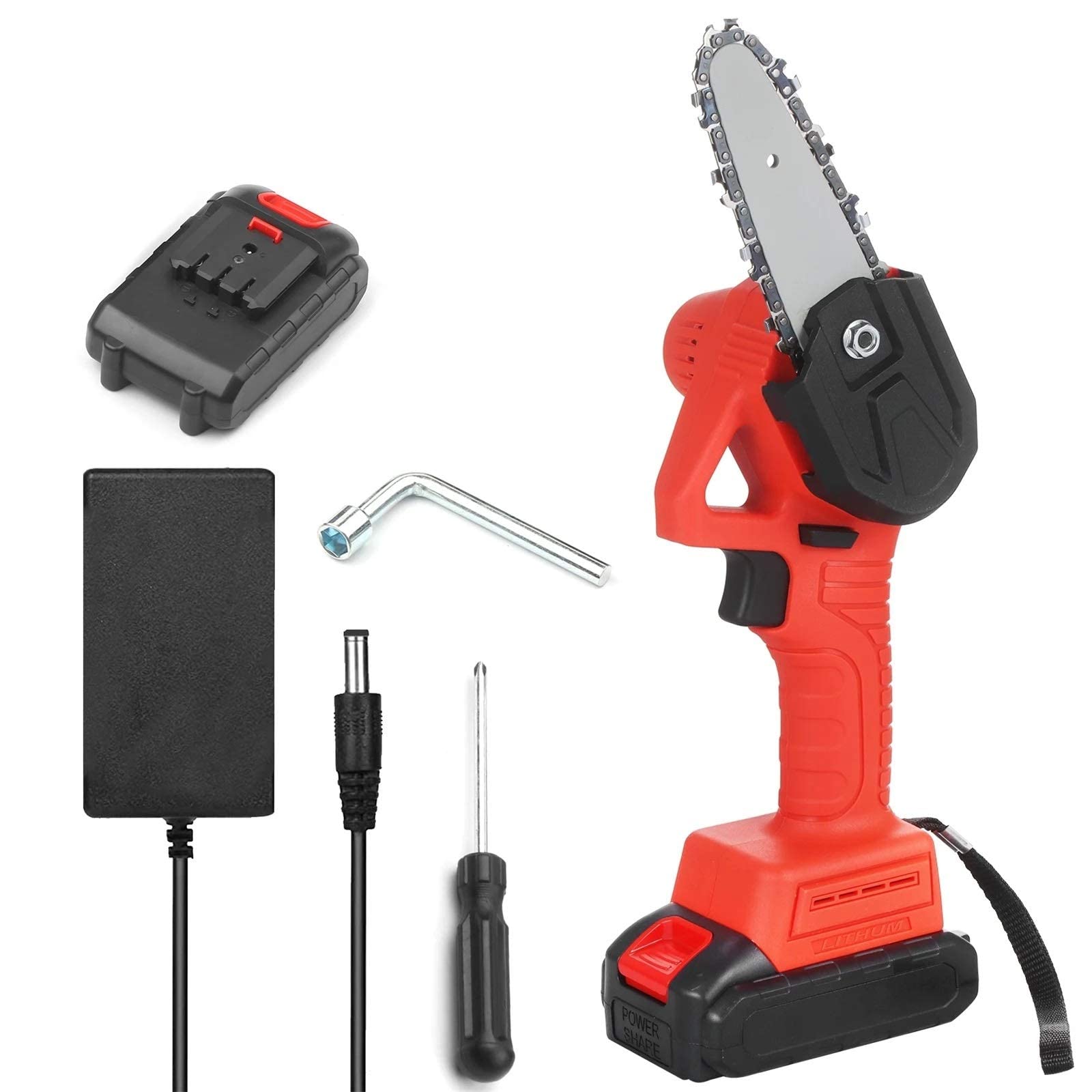 21V Cordless Electric Pruning Chainsaw with 2.0Ah Battery & Charger - 4 Inch Lightweight Tree Trimmer for Garden Pruning, Landscaping & DIY Wood Cutting