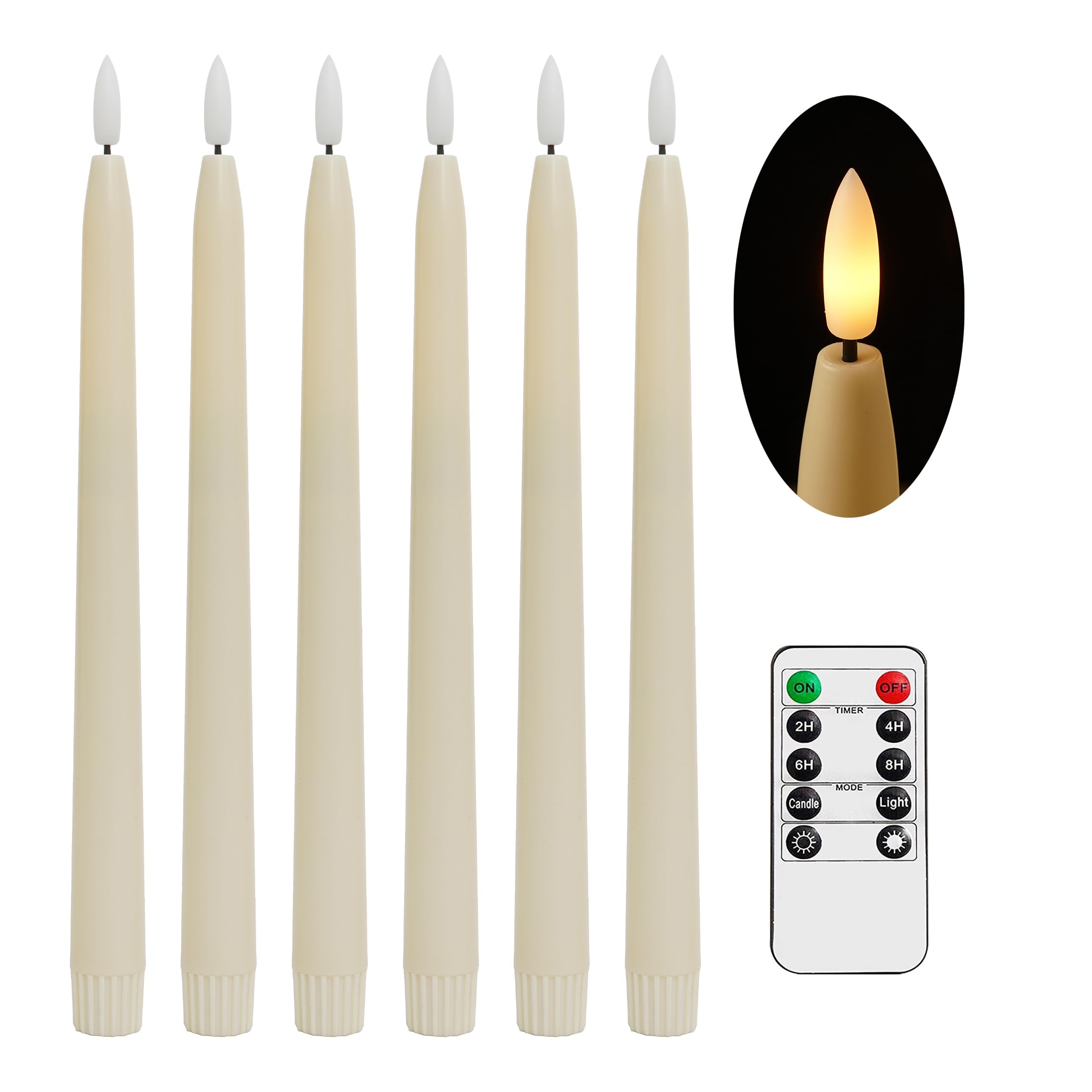Stmarry 11-Inch Ivory Flameless LED Taper Candles with Remote Control - Realistic 3D Flickering Flame, Battery Operated, Timer Function - Set of 6 for Christmas Decor, Wedding Centerpieces & Home Ambiance Lighting