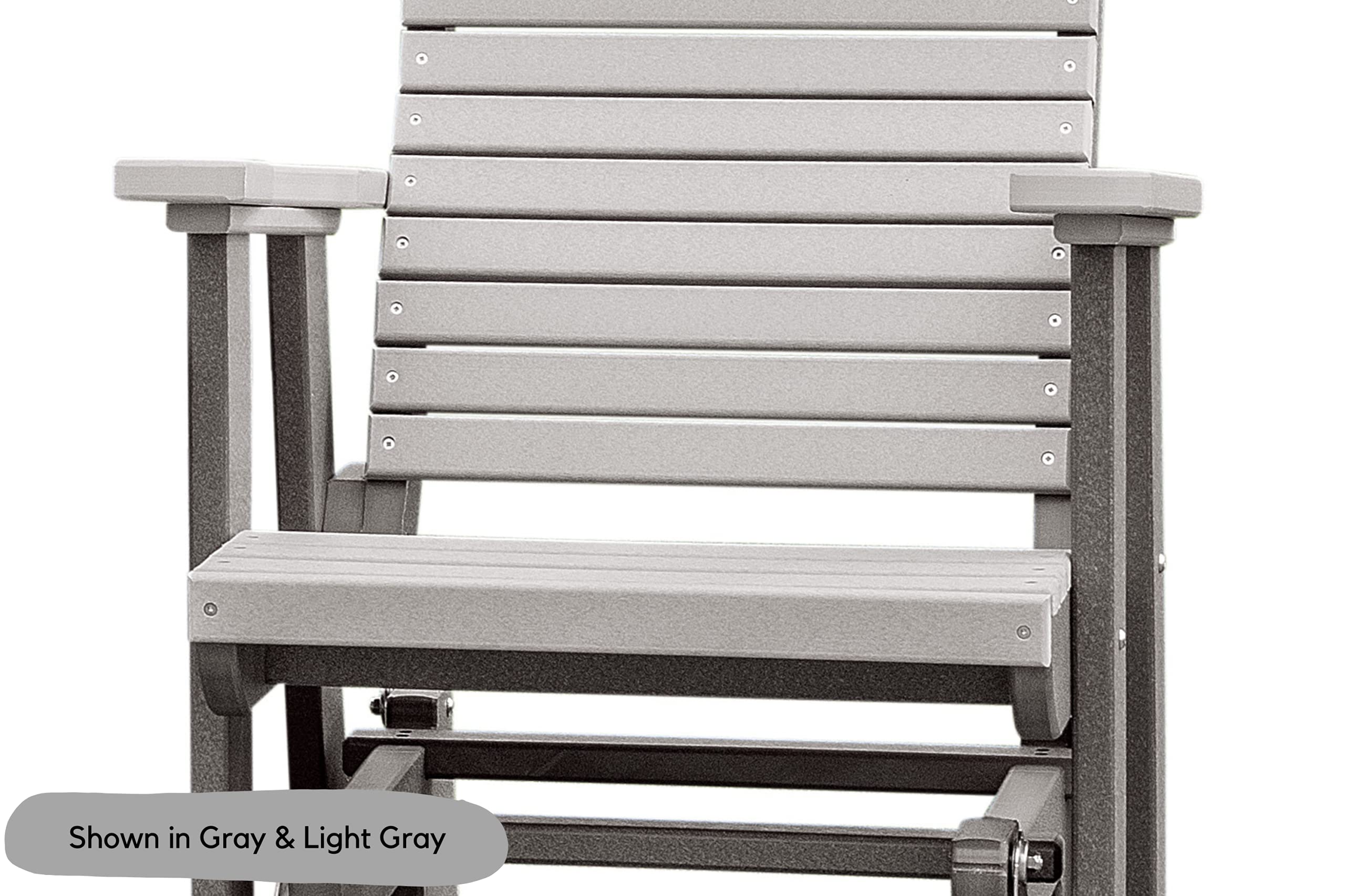 Modern Horizontal Slat High Back Poly Glider Outdoor Patio Chair - White & Light Gray - Perfect for Porch, Garden, Poolside Relaxation & Backyard Lounging