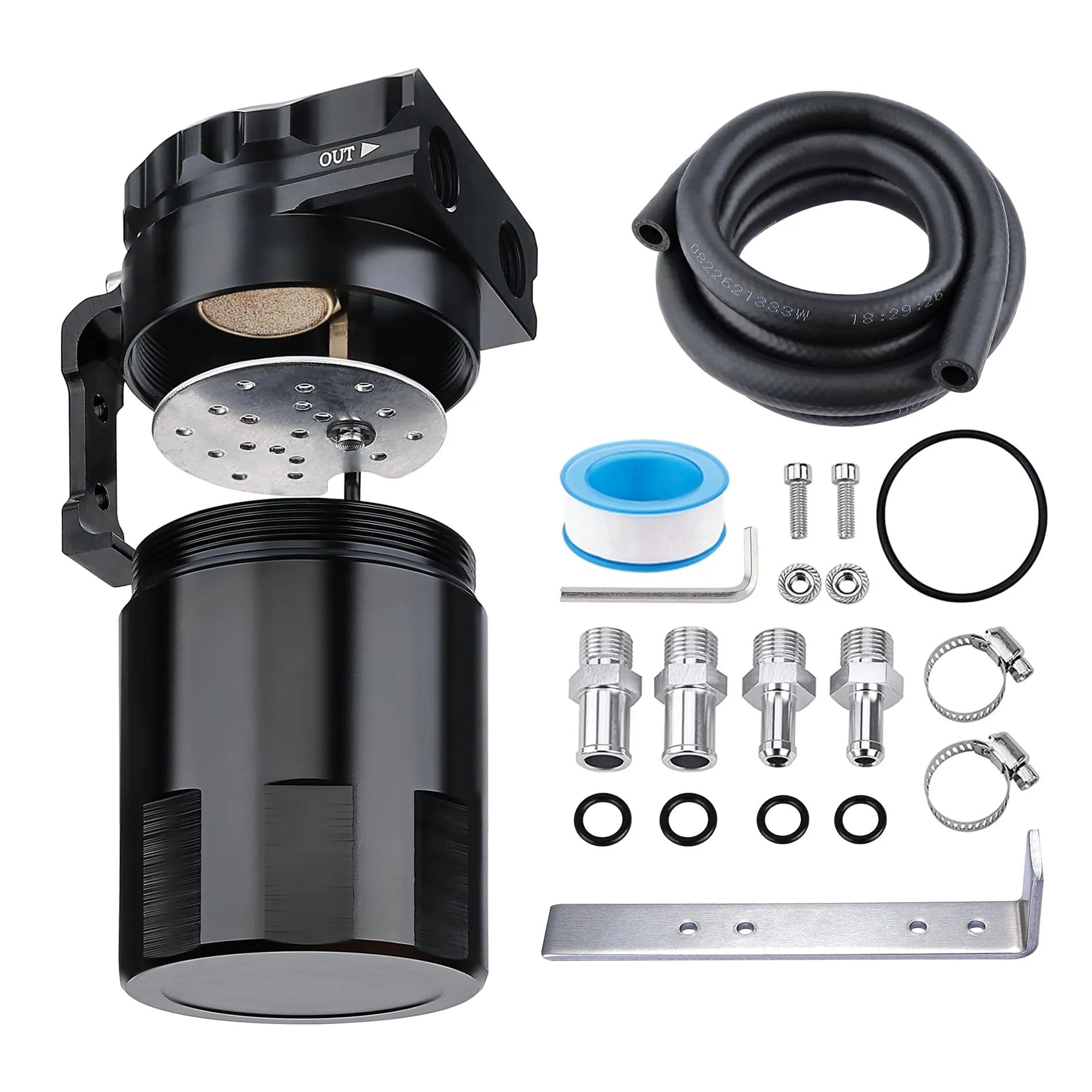 EVIL ENERGY Universal 300ML Aluminum Oil Catch Can with Baffle & Hose Kit - High Performance Air Oil Separator for Car, Truck & Motorcycle Engine Protection