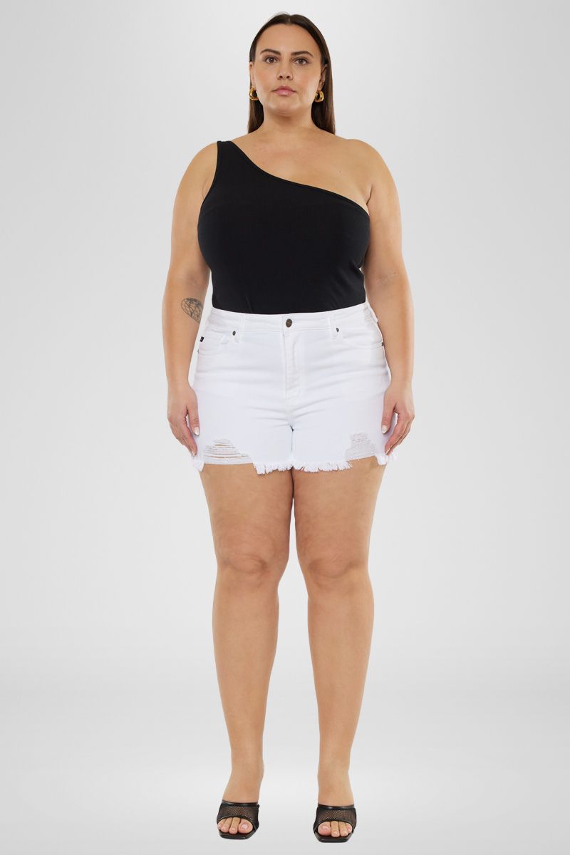 Cleo High Rise Shorts for Women - Plus Size Denim Shorts with Stretch, Comfortable & Stylish for Summer, Casual Outings & Vacations