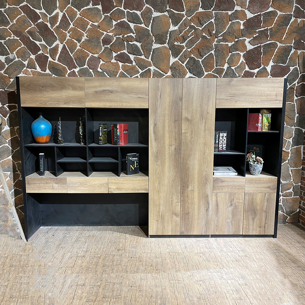 EASTON 3.2M Display Unit in Warm Oak & Black - Modern Shelving for Retail Stores, Boutiques & Home Decor Display