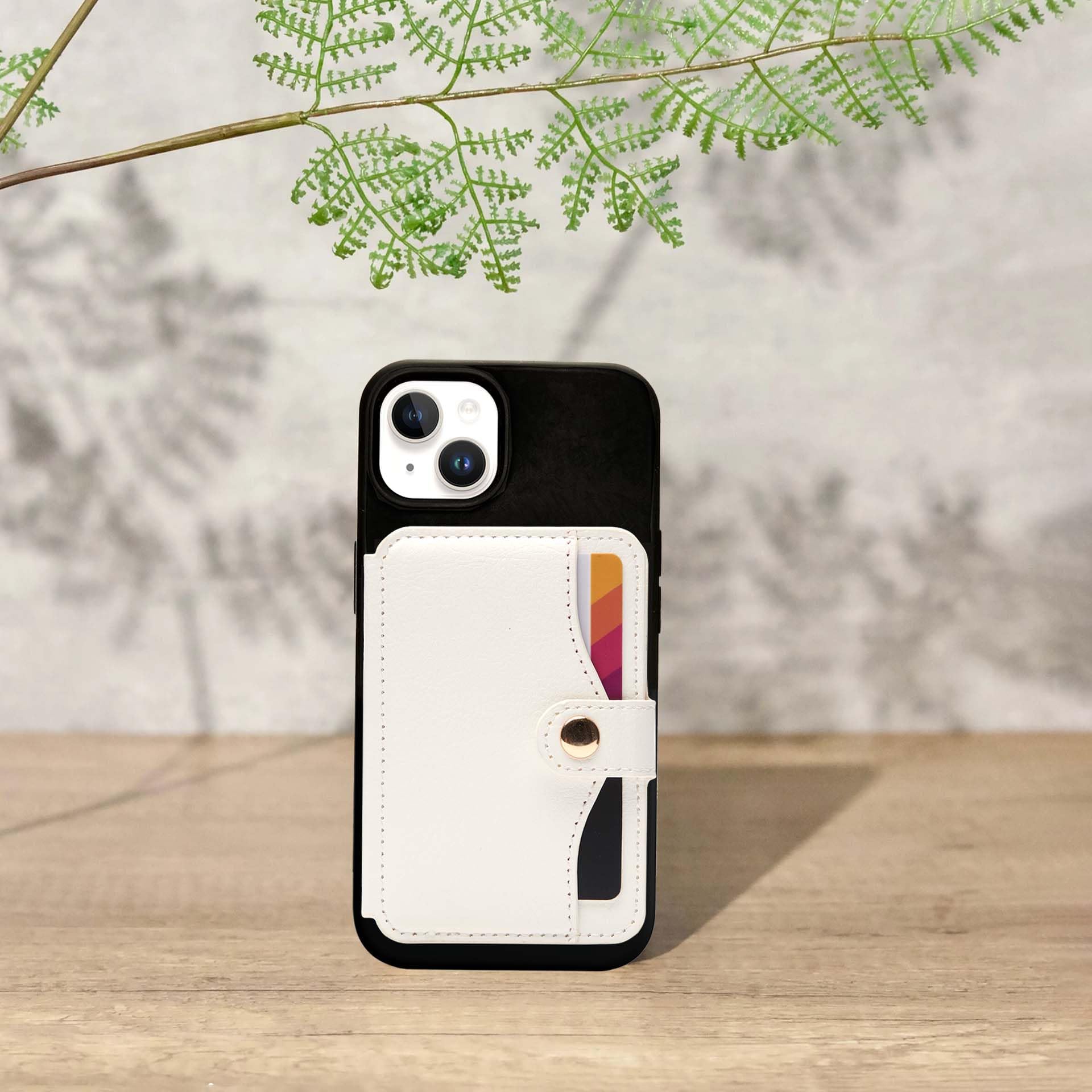 M-Plateau Stick On Phone Wallet - Slim Leather Card Holder with Snap Closure for Most Smartphones (White) | Perfect for Contactless Payments, ID Storage & Everyday Essentials While On-The-Go