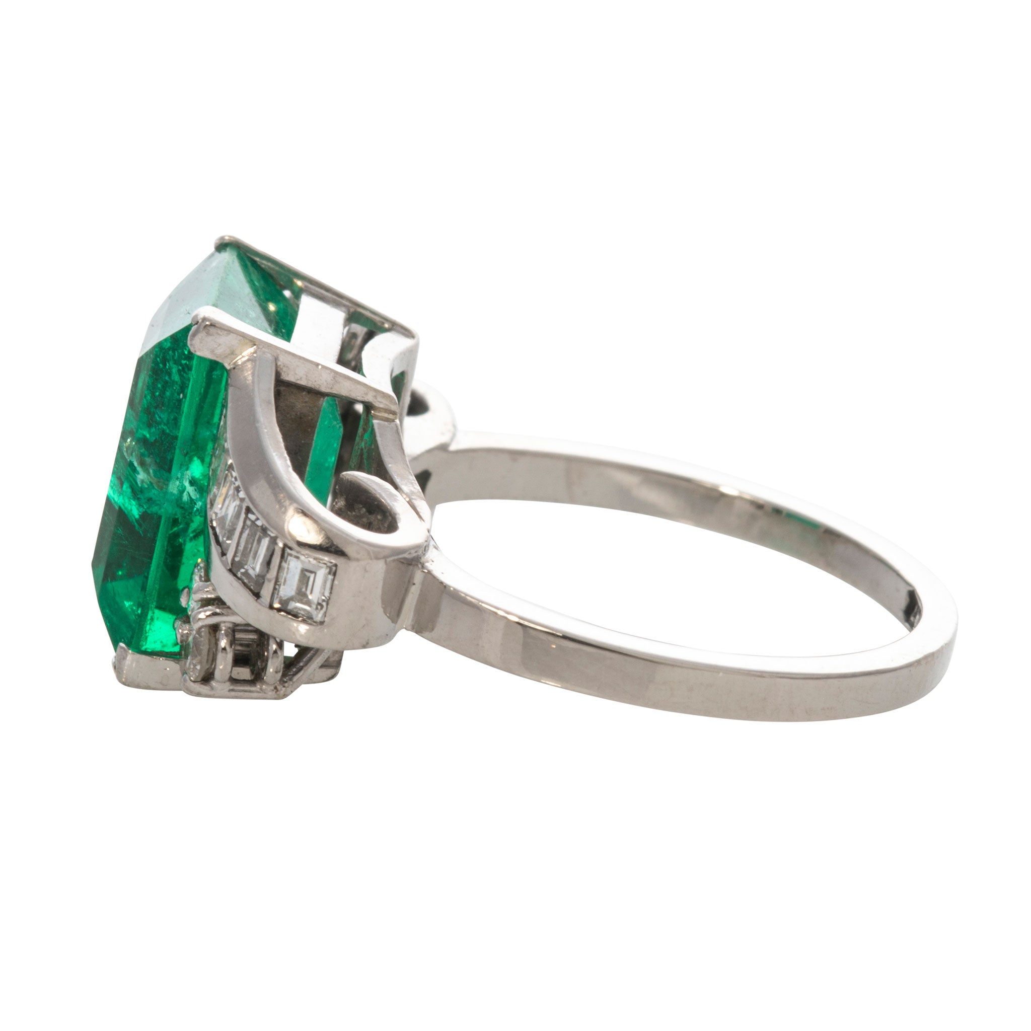 6.4ct Art Deco Emerald Cut Emerald & Diamond Platinum Ring - Vintage Engagement, Wedding, Anniversary Jewelry Gift for Her