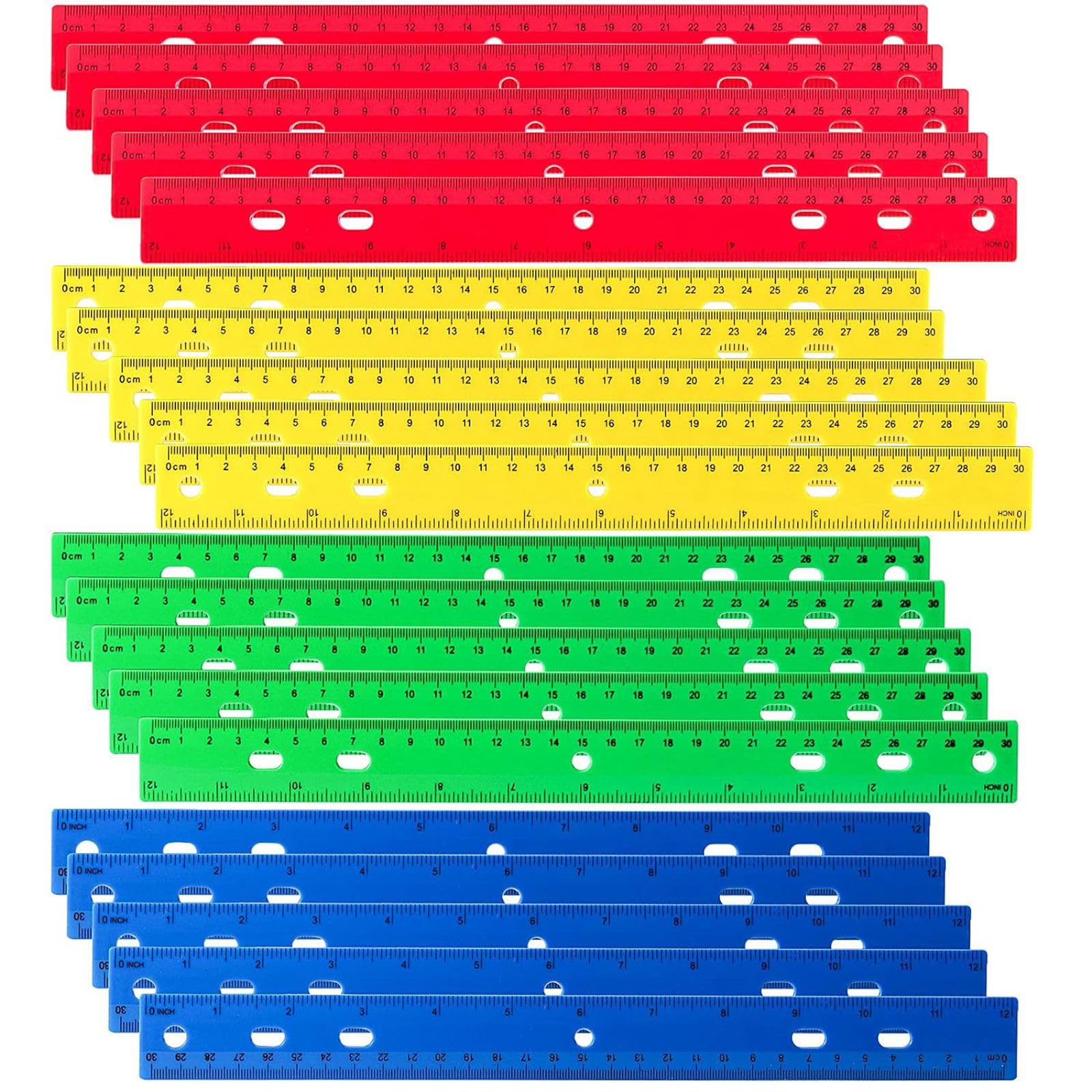 ZOENHOU 12 Inch Plastic Rulers Bulk Pack - 96 Pcs Colorful School Rulers with Inches & CM for Kids Classroom Supplies