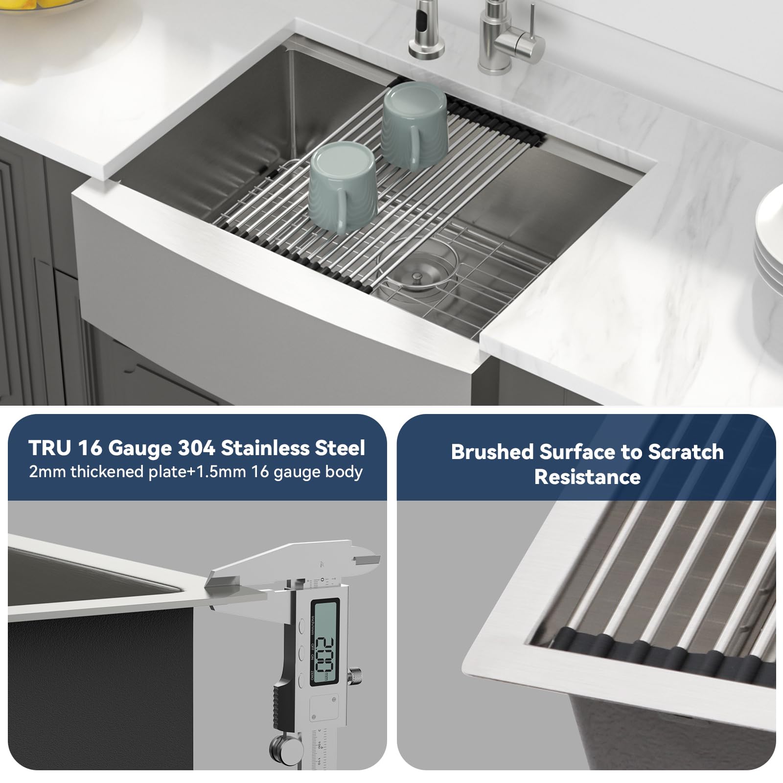 Lordear 27 Inch Stainless Steel Farmhouse Kitchen Sink - 16 Gauge Apron Front Single Bowl with Ledge Workstation | Perfect for Rustic & Modern Kitchens, Heavy-Duty Cooking & Entertaining