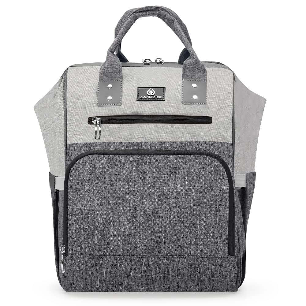 **Multifunctional Waterproof Diaper Backpack for Moms & Dads – Large Capacity Baby Travel Bag with Changing Station – Stylish Gray & Black for Outings, Travel & Daily Use**