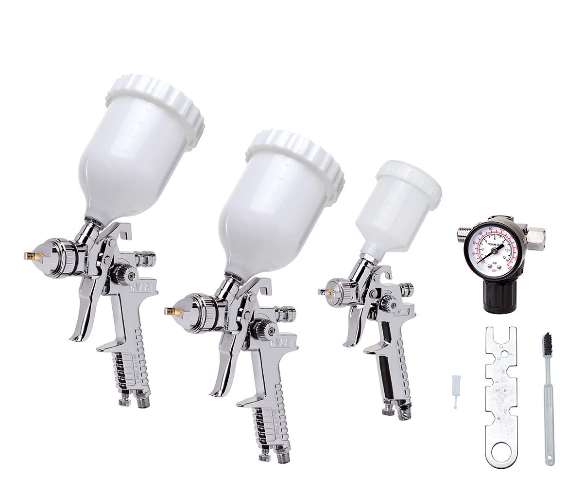 Rockwood 10-Piece HVLP Air Spray Gun Kit with 1.4mm, 1.7mm & 0.8mm Nozzles - Gravity Feed Automotive Paint Sprayer Set Includes 2x1000ml Nylon Cups, Filter & Regulator Gauge - Perfect for Car Painting, Furniture Refinishing & DIY Projects