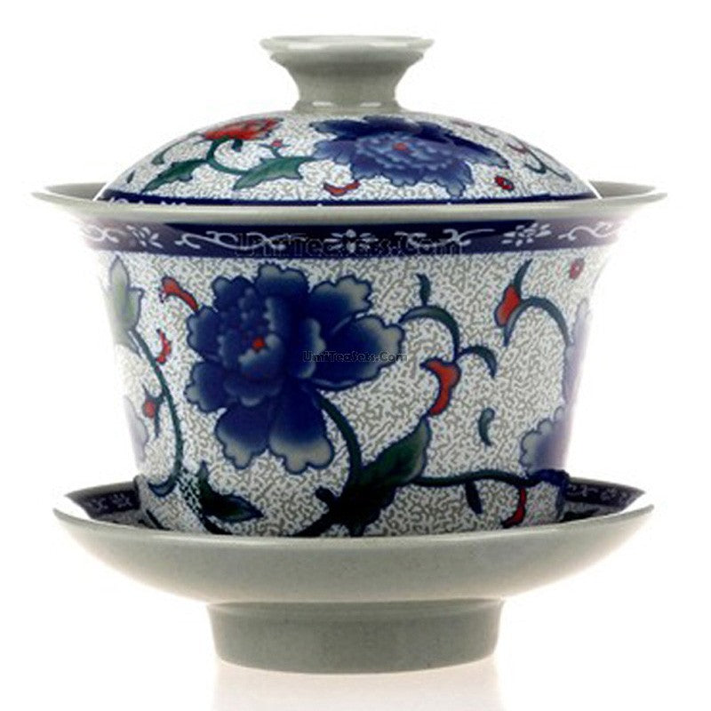 Premium Blue Peony Porcelain Gaiwan Set of 2 - Traditional Chinese Tea Ceremony Teapot with Lid & Saucer - Perfect for Loose Leaf Tea Brewing, Gift for Tea Lovers, Home & Office Tea Time