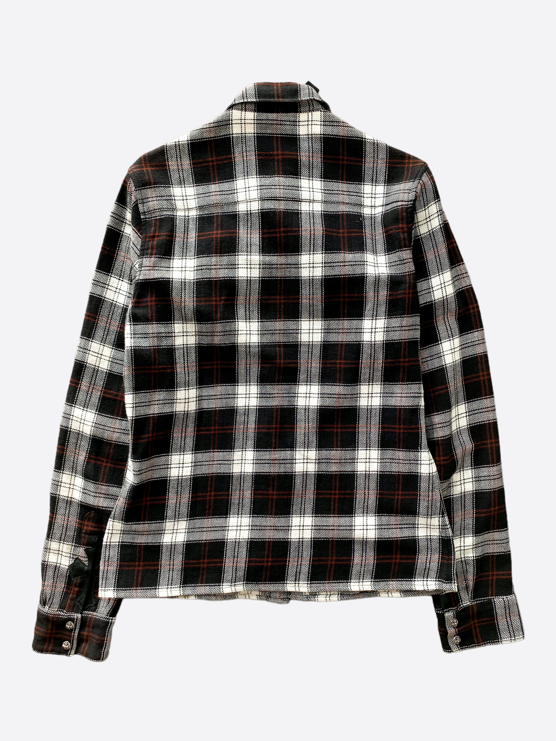 Chrome Hearts Black & Red Cross Patch Flannel Shirt - Stylish Gothic Streetwear for Men & Women - Perfect for Casual Outfits, Concerts, and Night Out