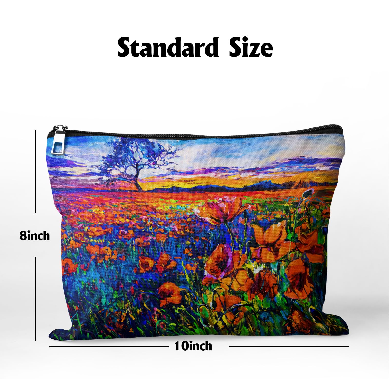 Poppy Field Makeup Bag - Large 10×8 Inch Travel Cosmetic Organizer with Zipper, Toiletry Essentials & Jewelry Pouch - Perfect Gift for Women - Ideal for Travel, Gym, and Daily Beauty Storage