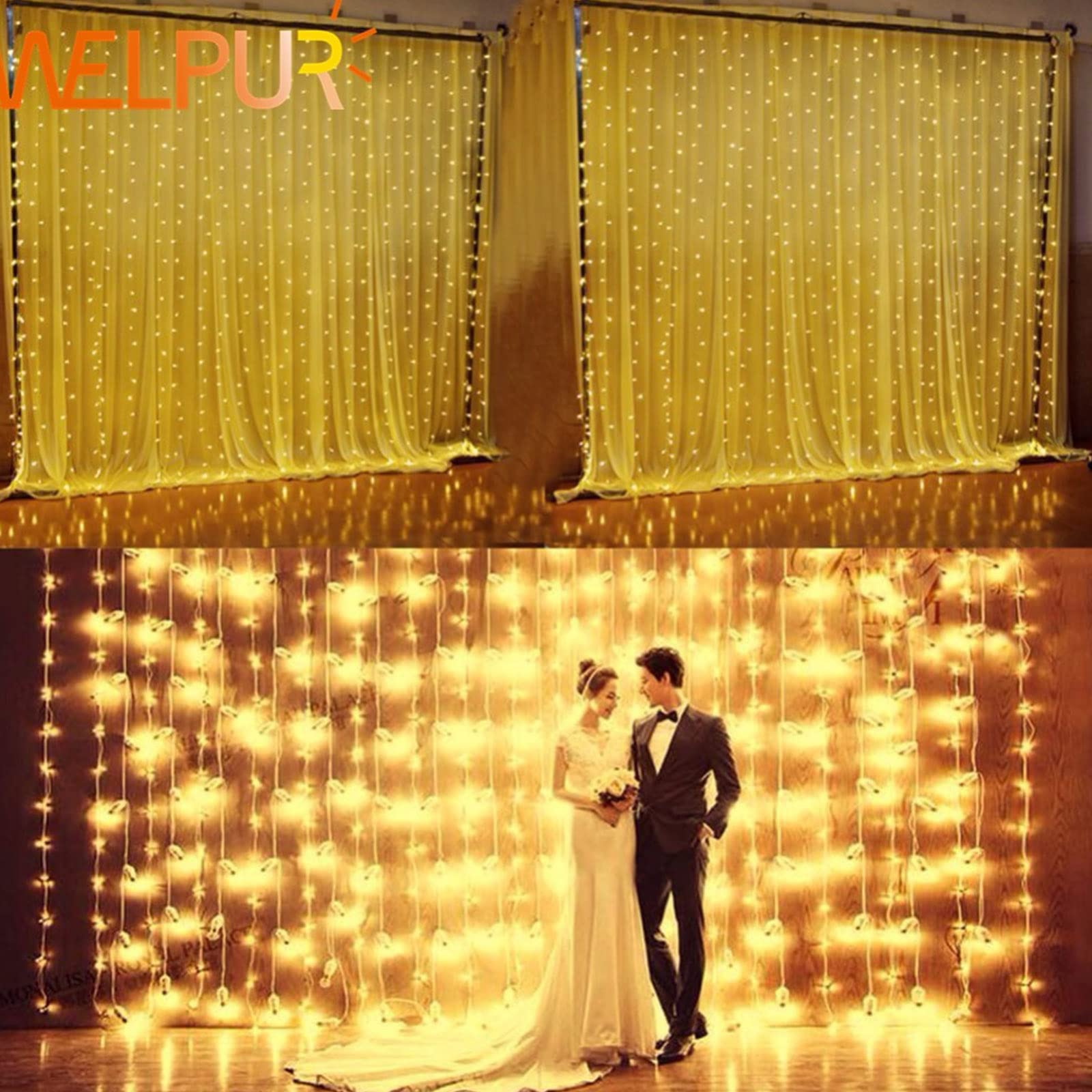 3m x 3m LED Fairy Curtain Lights - 300 Warm White USB Waterfall String Lights with 8 Function Remote Control | Perfect for Wedding, Bedroom, Party, Garden & Outdoor Decorations