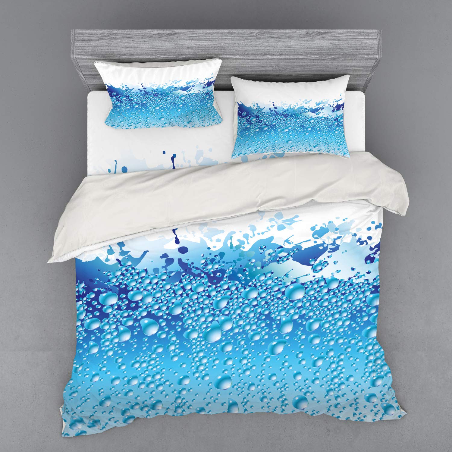 Ambesonne Modern 4-Piece Duvet Cover Set - King Size Aquarium Water Bubble Print Bedding with Shams & Fitted Sheet in Dark Blue & Sky Blue | Perfect for Coastal, Nautical or Ocean-Themed Bedrooms