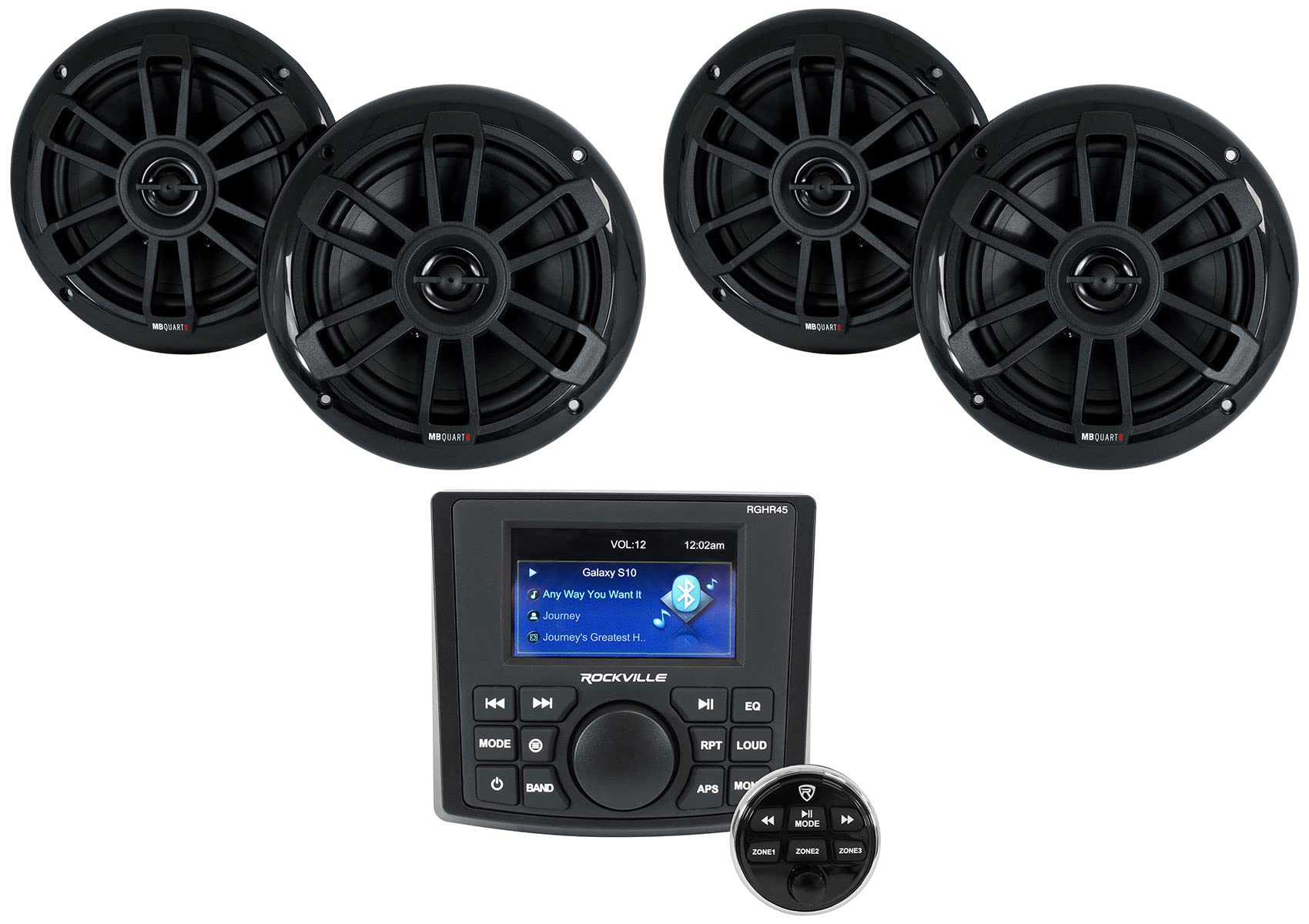 Rockville RGHR45 4 Zone Bluetooth Marine Stereo Receiver with (4) MB Quart NF1-116B 6.5
