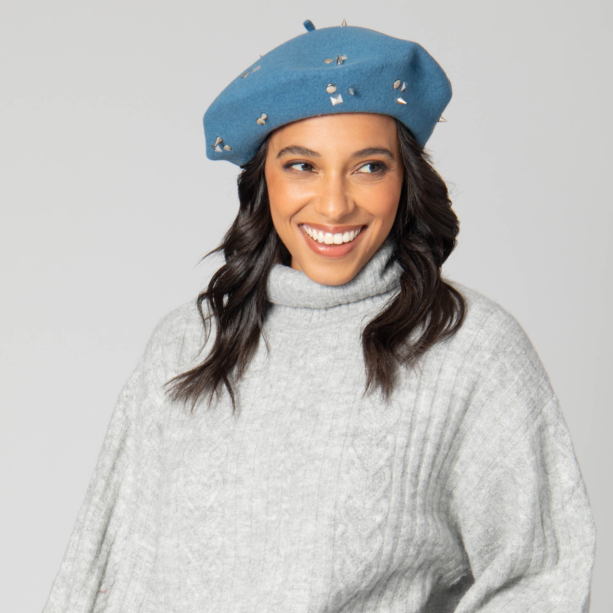 Stylish Wool Blend Beret with Metallic Stud Clusters - Winter Fashion Hat for Women | Perfect for Casual Outfits, Parties & Cold Weather