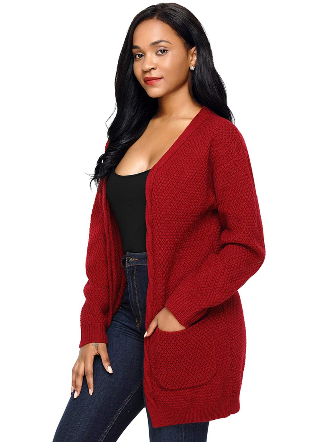 Ebossy Women's Open Front Knitted Sweater Cardigan with Pocket - Soft Casual Long Sleeve Wrap Cardigan for Fall & Winter, Perfect for Office, Date Night and Layering Outfits