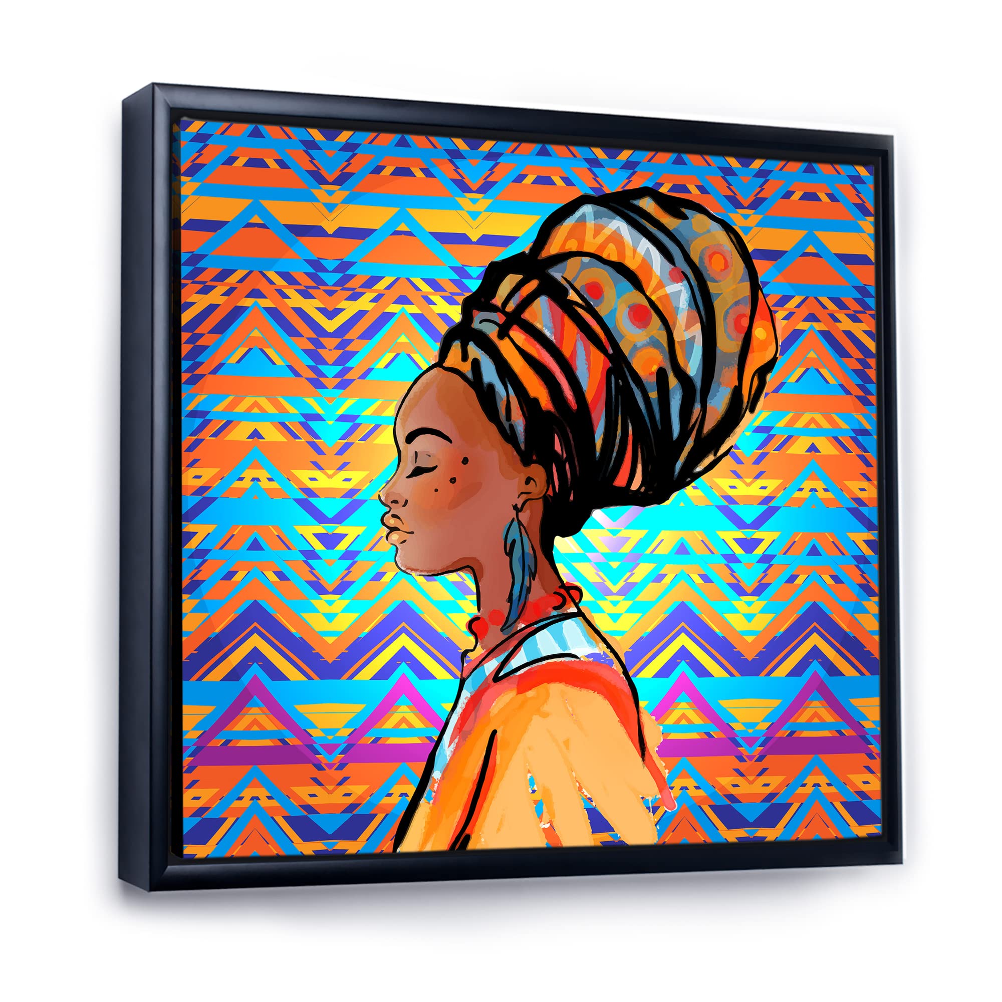 African American Woman with Turban IV - Modern Framed Canvas Wall Art Print for Home & Office Decor | Black Art, African American Artwork, Contemporary Wall Decor