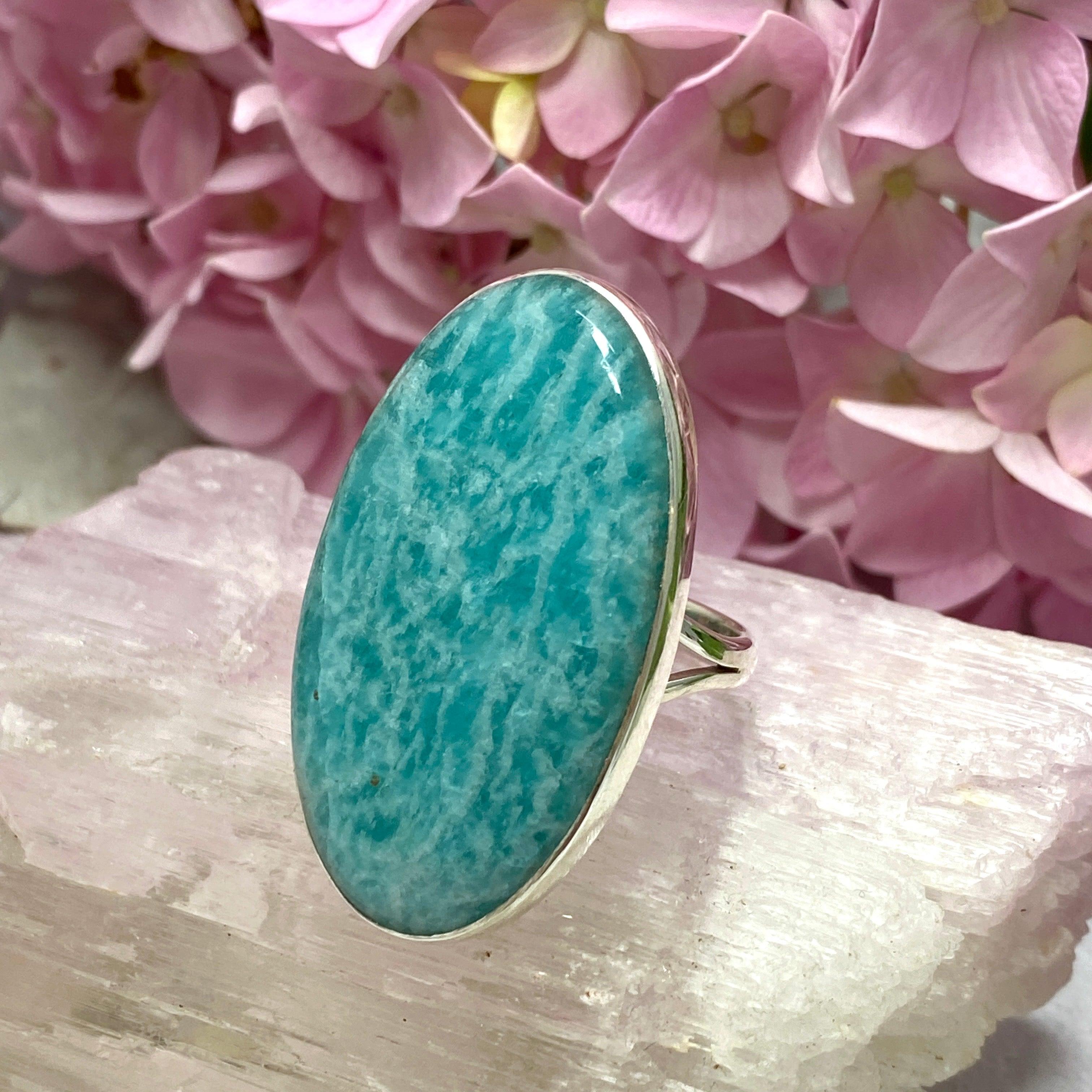 Amazonite Oval Ring for Women - Size 11 - Sterling Silver Gemstone Jewelry (KRGJ2567) | Perfect for Everyday Wear, Gift Giving & Special Occasions
