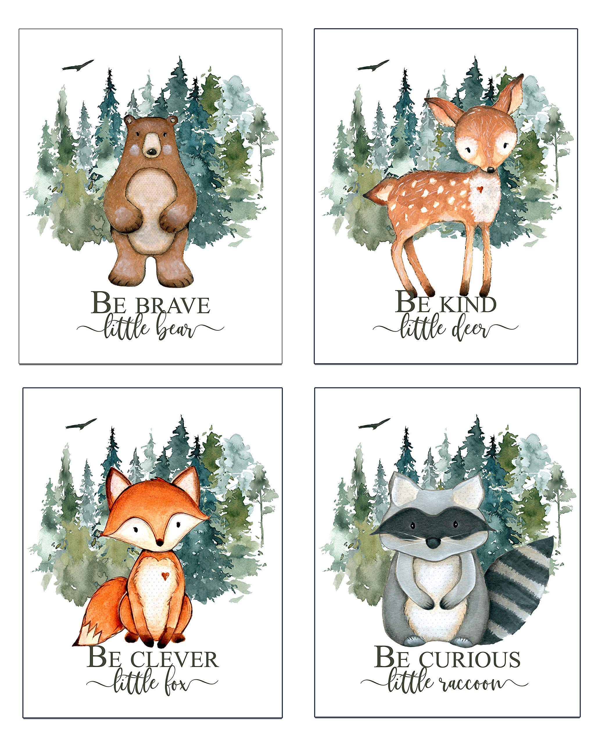 Woodland Nursery Wall Decor for Boys - Set of 4 Unframed 8x10 Prints - Baby Boy Room Decorations for Bedroom & Nursery - Perfect for Baby Showers, Gender Reveals, and Kids Room Themes