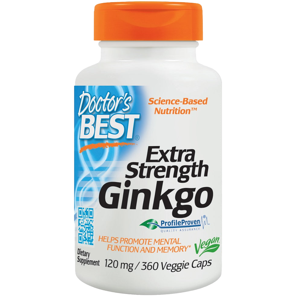 Doctor's Best Extra Strength Ginkgo Biloba 120mg - 360 Vegetarian Capsules for Memory, Focus & Brain Health - Supports Cognitive Function & Circulation
