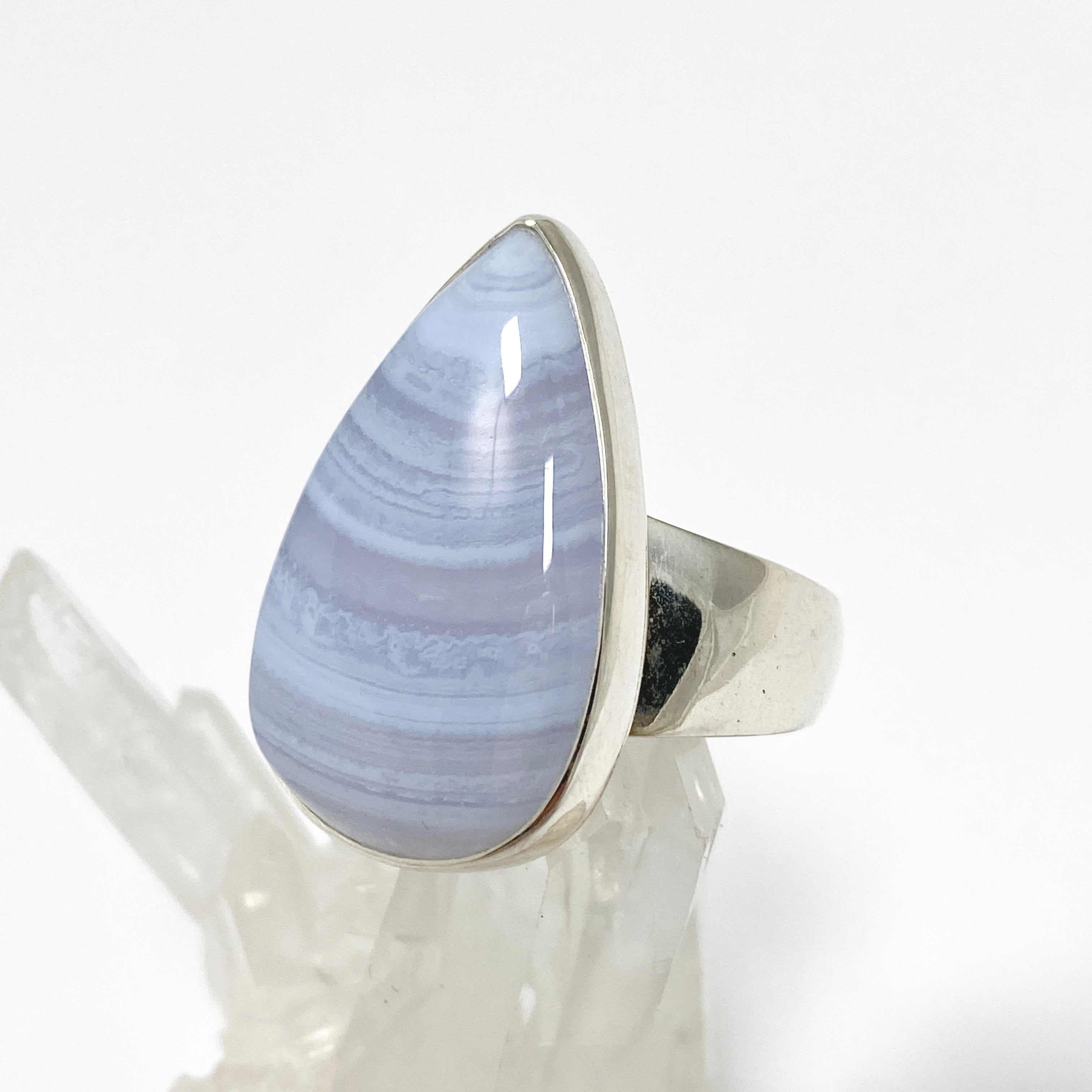 Blue Lace Agate Teardrop Cabochon Ring - Size 11 - KRGJ3380 - Elegant Handmade Jewelry for Women, Perfect for Weddings, Parties & Special Occasions
