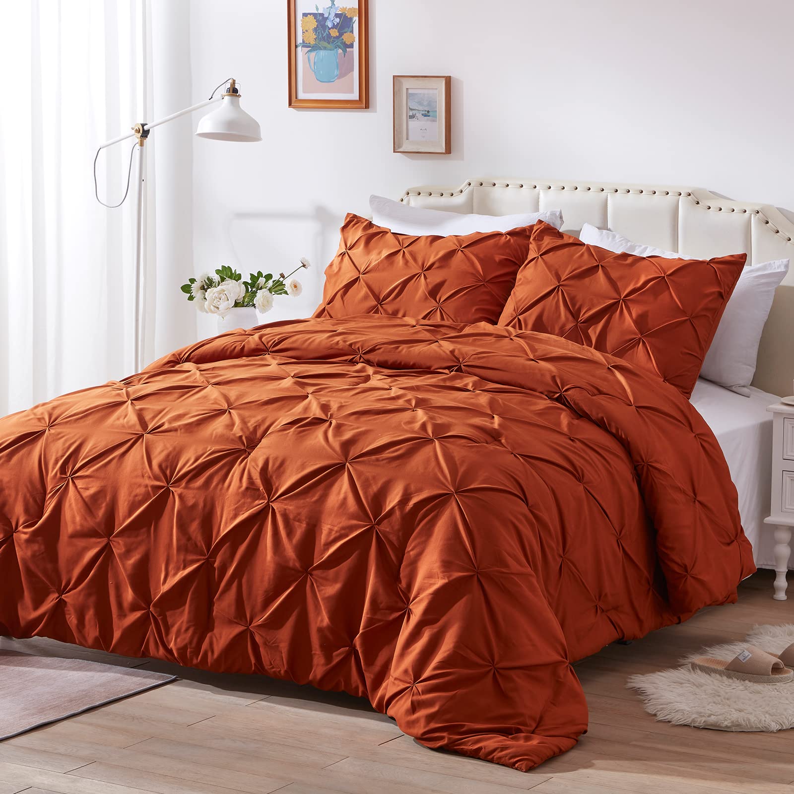 NexHome Twin Comforter Set - Pintuck Rust Microfiber Down Alternative All Season Bedding - Soft Pinch Pleat Lightweight Comforter & Pillow Sham (2 Piece Set) for Cozy Bedroom Decor & Guest Room Styling