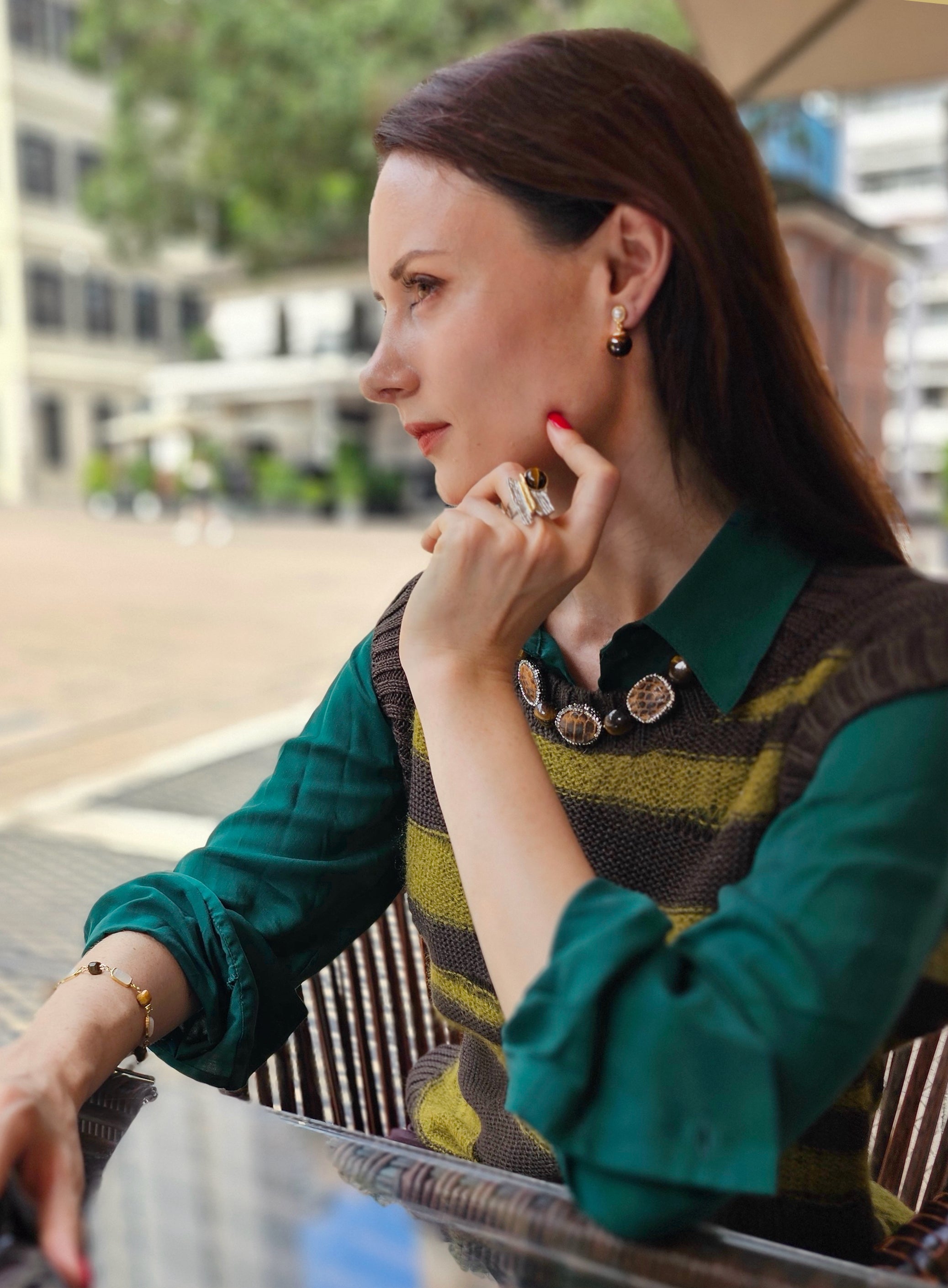 Brown Tiger Eye Pearl Clip-On Earrings for Women - Elegant Dangle Earrings for Parties, Weddings & Special Occasions