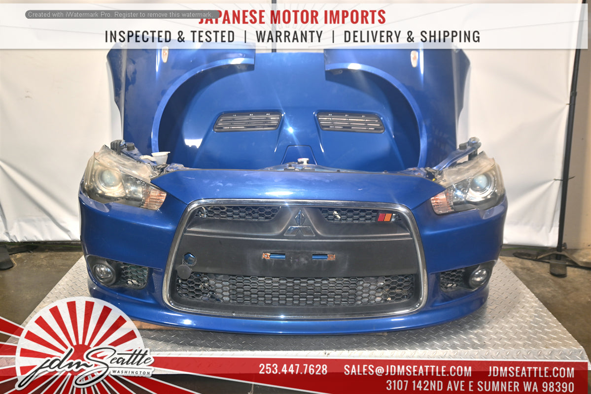 JDM Mitsubishi Lancer Evo X Complete Front End Assembly - Headlights, Core Support, Hood & Fenders | Perfect for Restoration & Performance Upgrades