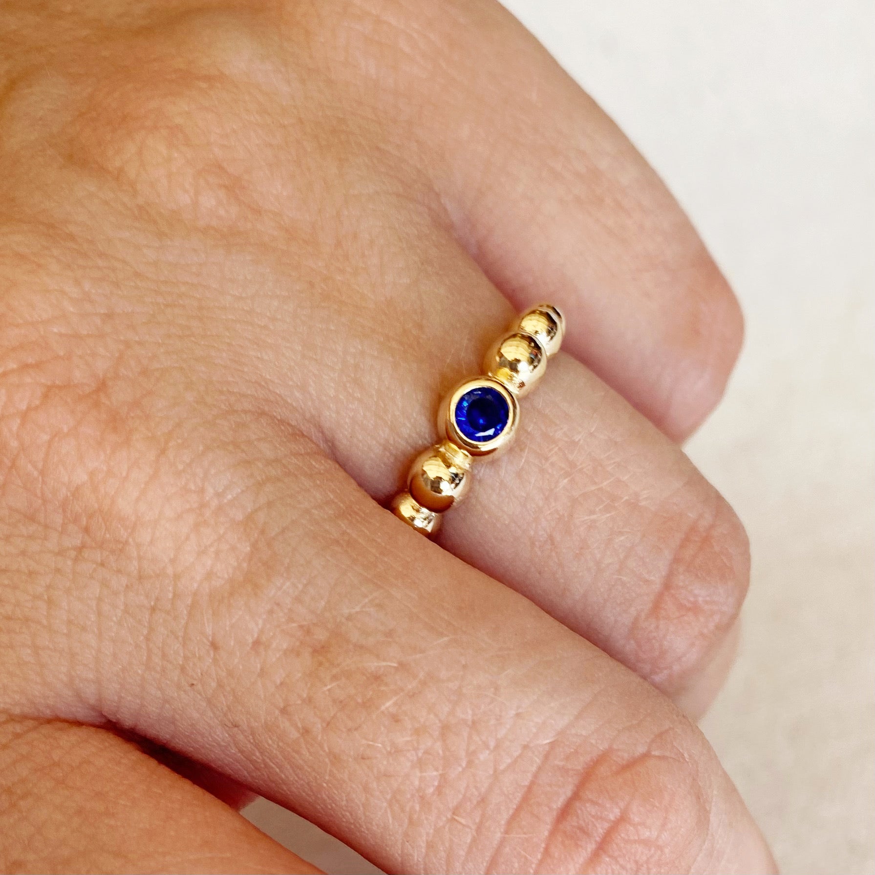 18K Gold Filled Beaded Blue Cubic Zirconia Bezel Ring for Women - Elegant Statement Jewelry for Parties, Weddings & Everyday Wear