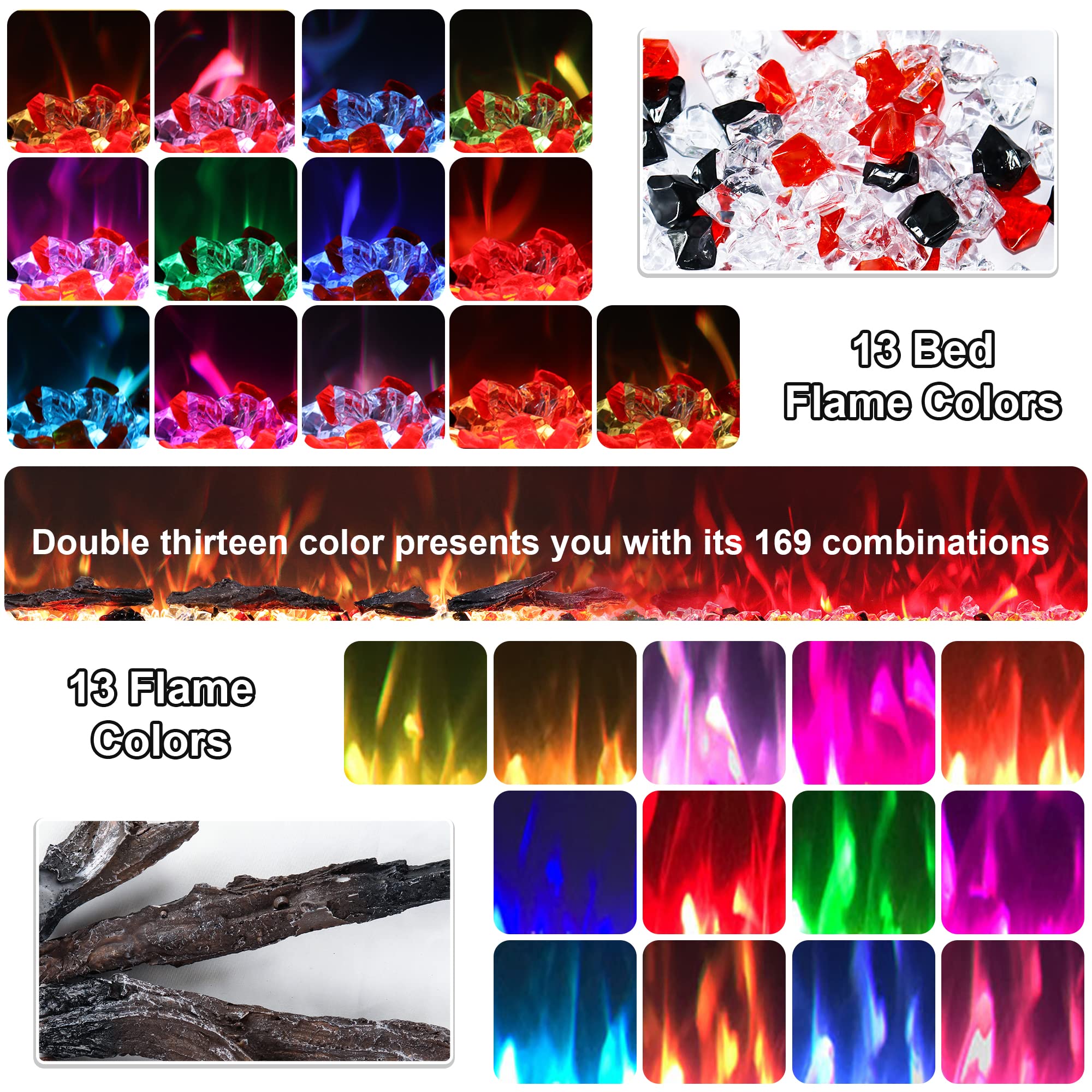 Rodalflame 30 Inch Electric Fireplace Insert - Recessed & Wall Mounted Indoor Heater with Remote, 13 Color Flame Effects (Log & Crystal), 9H Timer, 750W/1500W - Perfect for Living Rooms, Bedrooms & Home Offices