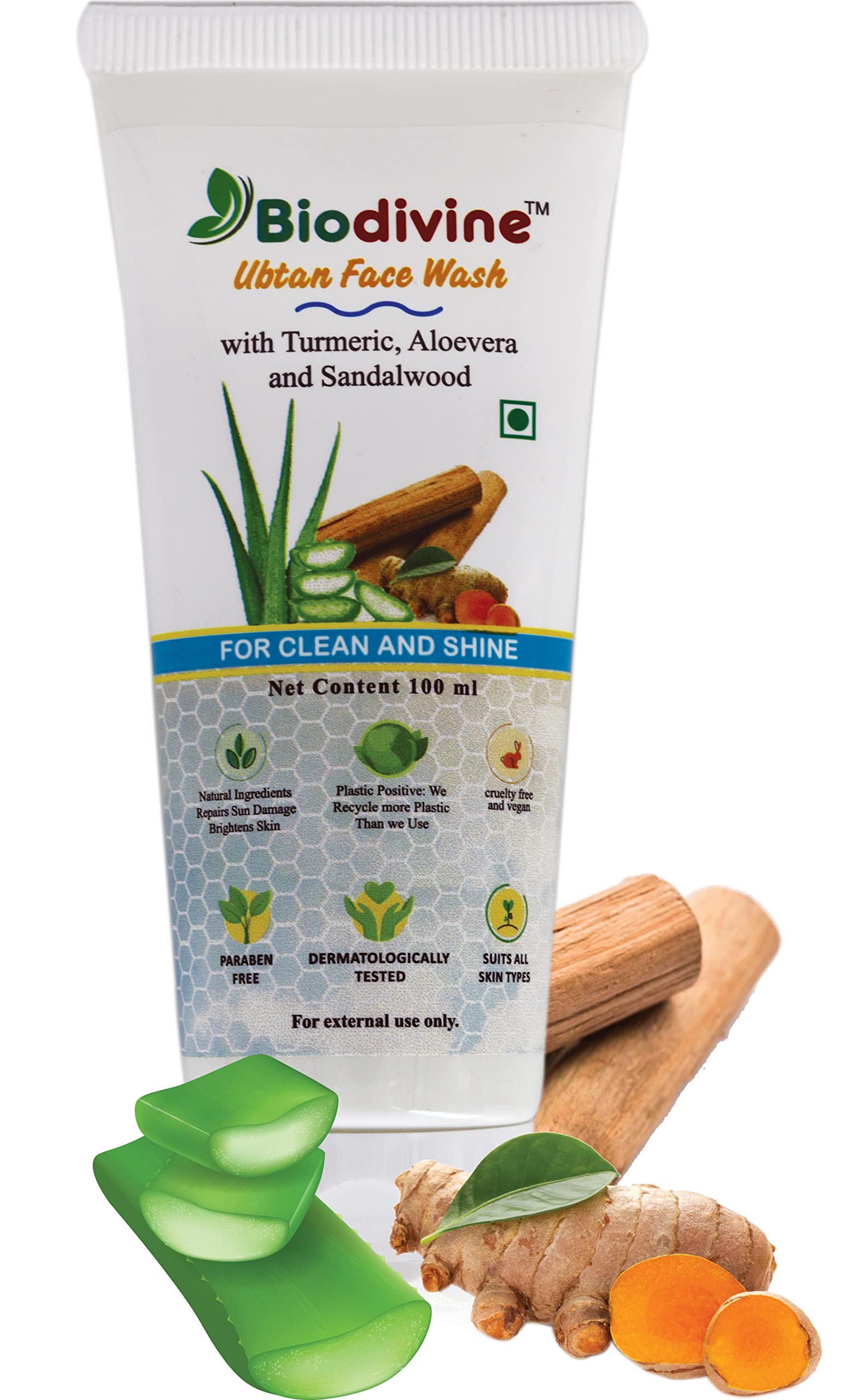 Ubtan Face Wash for Tan Removal - Biodivine Natural Herbal Face Cleanser | Brightening & Glow for Daily Skincare Routine