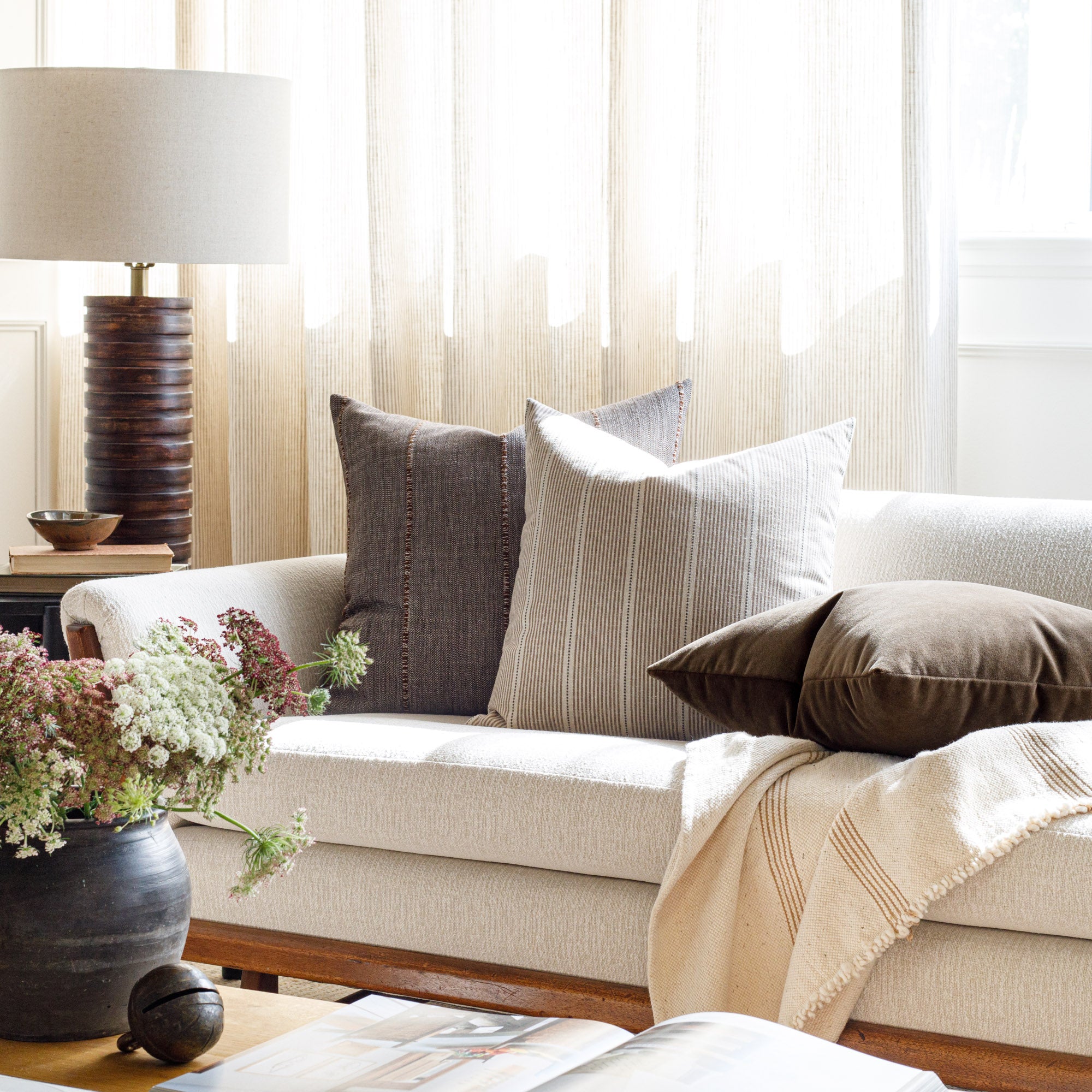 Brooklyn Stripe 22x22 Inch Decorative Throw Pillow Cover - Chocolate Brown - Perfect for Sofa, Bed, Couch & Home Decor