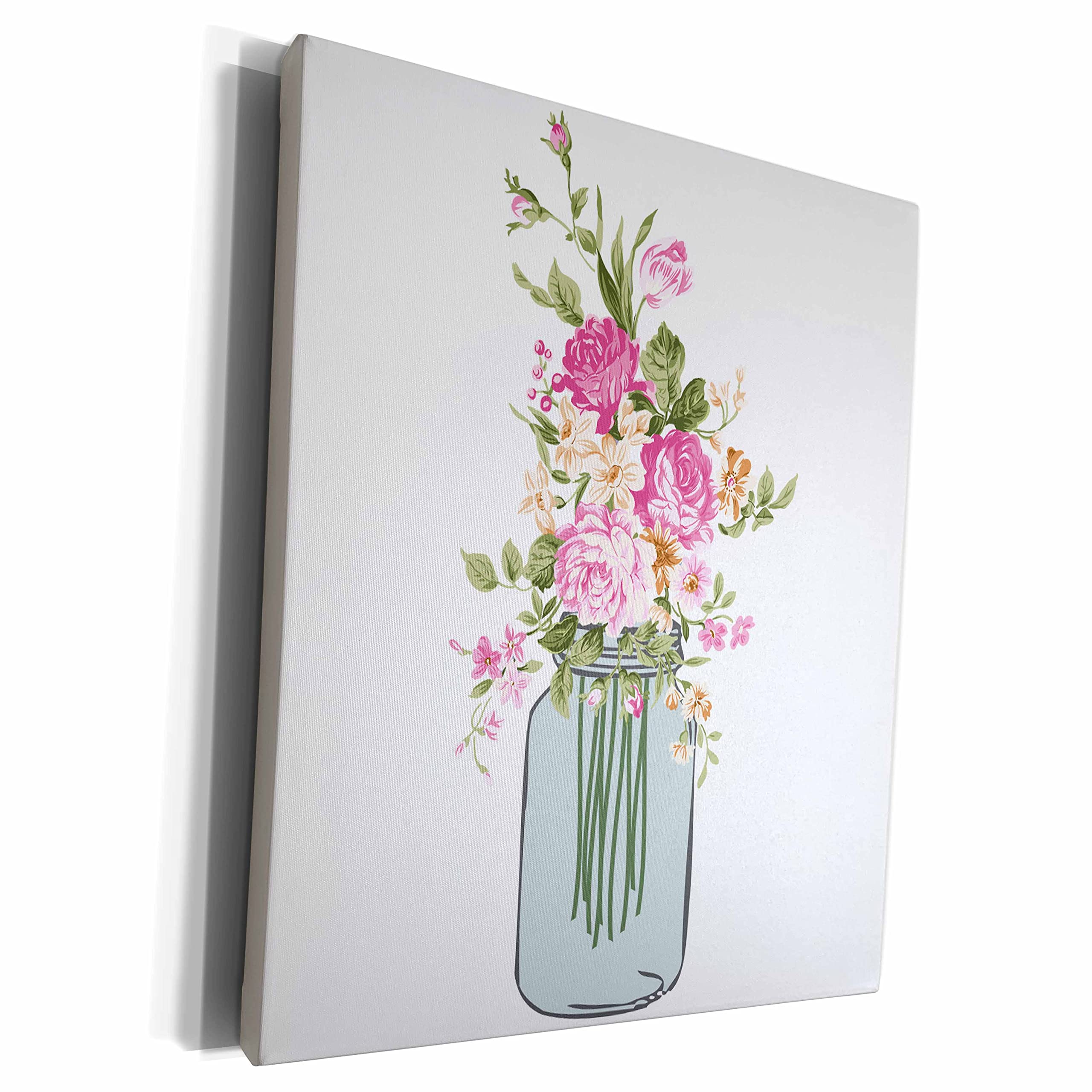 3D Printed Canvas Wrap - Elegant Floral Canning Jar Artwork | Vintage Home Decor, Kitchen Wall Art, Gift for Flower Lovers