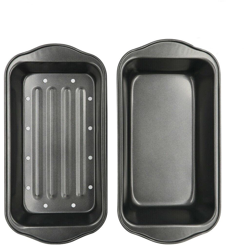 **2-Piece Non-Stick Meatloaf Pan Set with Fat Drain - Perfect for Baking Bread, Meatloaf & More - Durable Gray Baking Pans for Home Kitchen & Professional Use**    *(Great for Family Dinners, Holiday Baking & Meal Prep – Easy Cleanup & Enhanced Flavor!)*