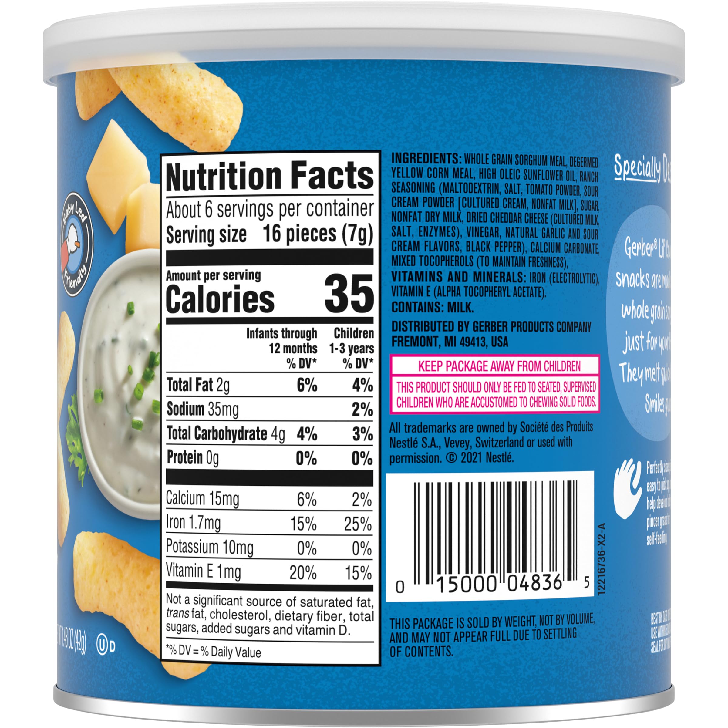 Organic Gerber Baby Snacks - Lil Crunchies Ranch Flavor, 1.48oz (6 Pack) | Healthy Toddler Finger Food for On-the-Go, Daycare & Travel Snacking