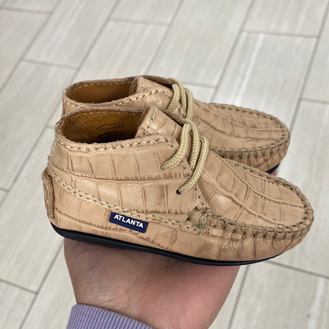 Atlanta Moccasin Tan Crocodile Leather Baby Booties - Soft & Comfortable First Walkers for Newborns & Infants - Perfect for Special Occasions, Photo Shoots & Everyday Wear