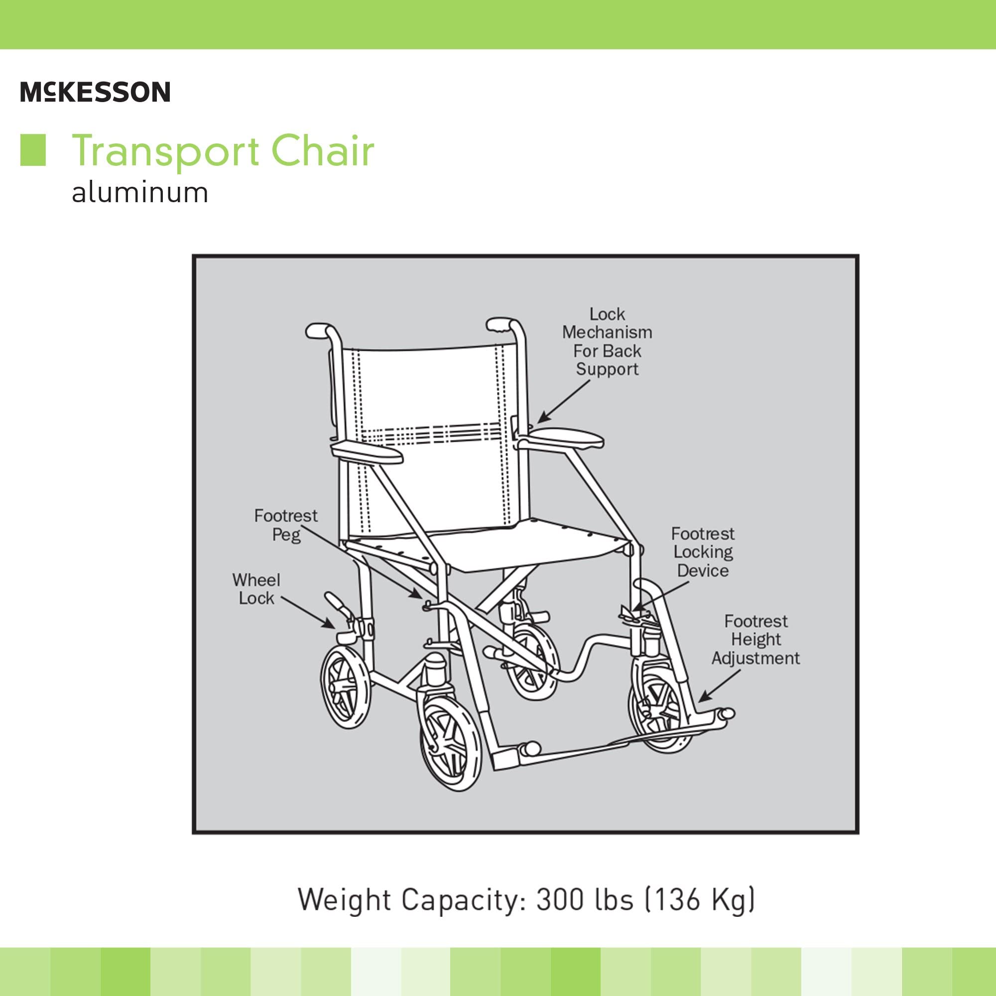 McKesson Lightweight Foldable Transport Chair for Adults - 300 lbs Weight Capacity, Black - Ideal for Travel, Doctor Visits & Outdoor Mobility