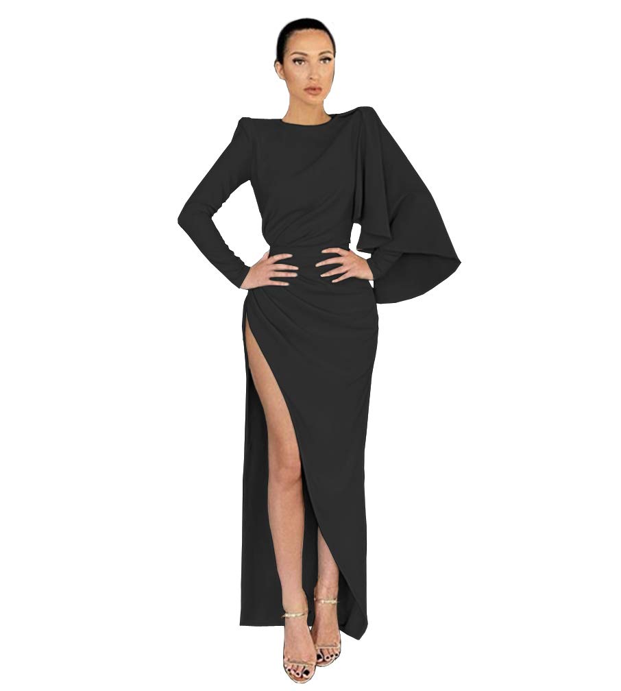Elegant Women's High Slit Mermaid Evening Dress Long Sleeve Prom Gown - Perfect for Formal Events, Parties & Special Occasions