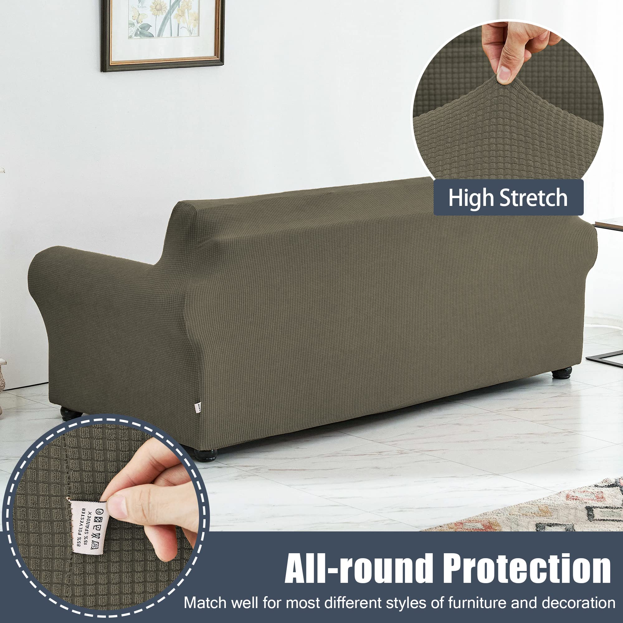 **Stretch Sofa Slipcover - Waterproof Couch Cover, Soft & Durable Furniture Protector with Elastic Bottom for Kids & Pets (Khaki, XL) - Perfect for Living Room, Family Room & Pet-Friendly Homes**