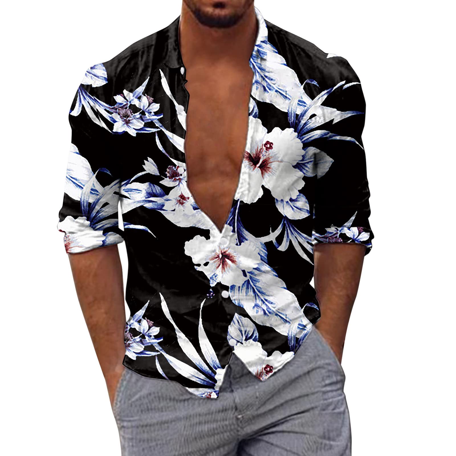 Vickyleb Men's Long Sleeve Casual Printed Shirt - Autumn Winter Fashion Top Blouse for Work, Date & Outdoor Activities