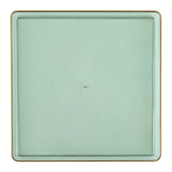 13 Inch Green Transparent & Gold Square Chargers (4-Pack) - Elegant Dinnerware for Parties, Weddings & Home Decor - Square Edge Design