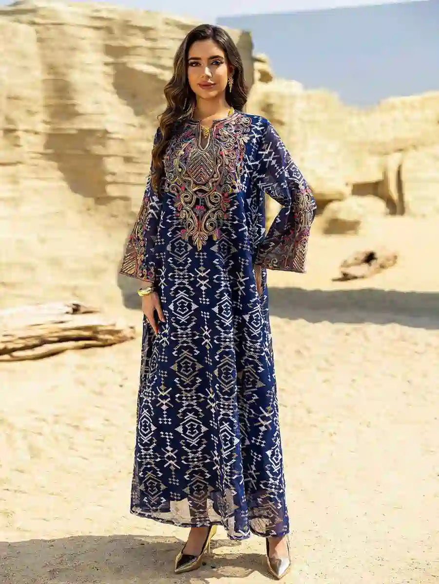 Elegant Eid Dress for Women - Doris Embroidery Caftan Kaftan Dress #25464 | Flowy Long Maxi Dress with Intricate Embroidery | Perfect for Eid Celebrations, Weddings & Special Occasions