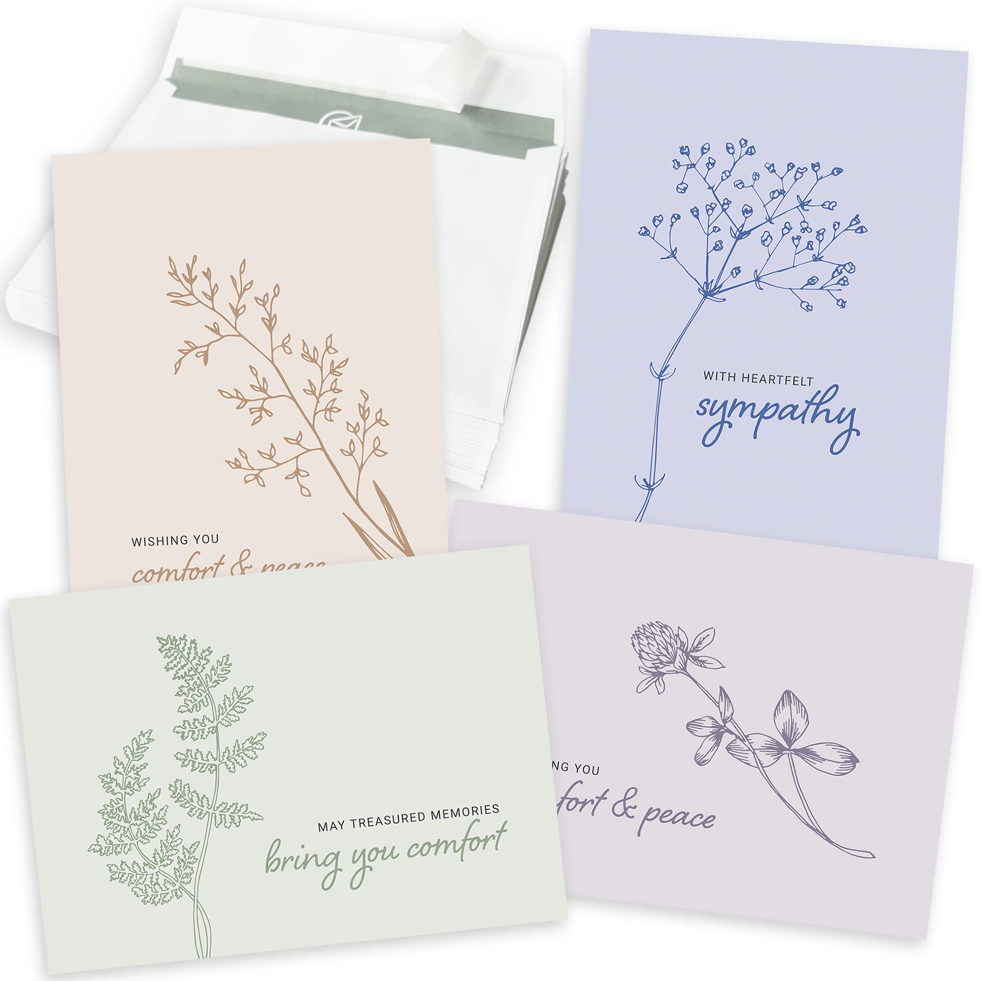 24 Sympathy Cards with Envelopes - Thoughtful Condolence Messages & Sentimental Designs - 4 Unique Pastel Sympathy Card Set for Funeral, Memorial Service & Bereavement Gifts