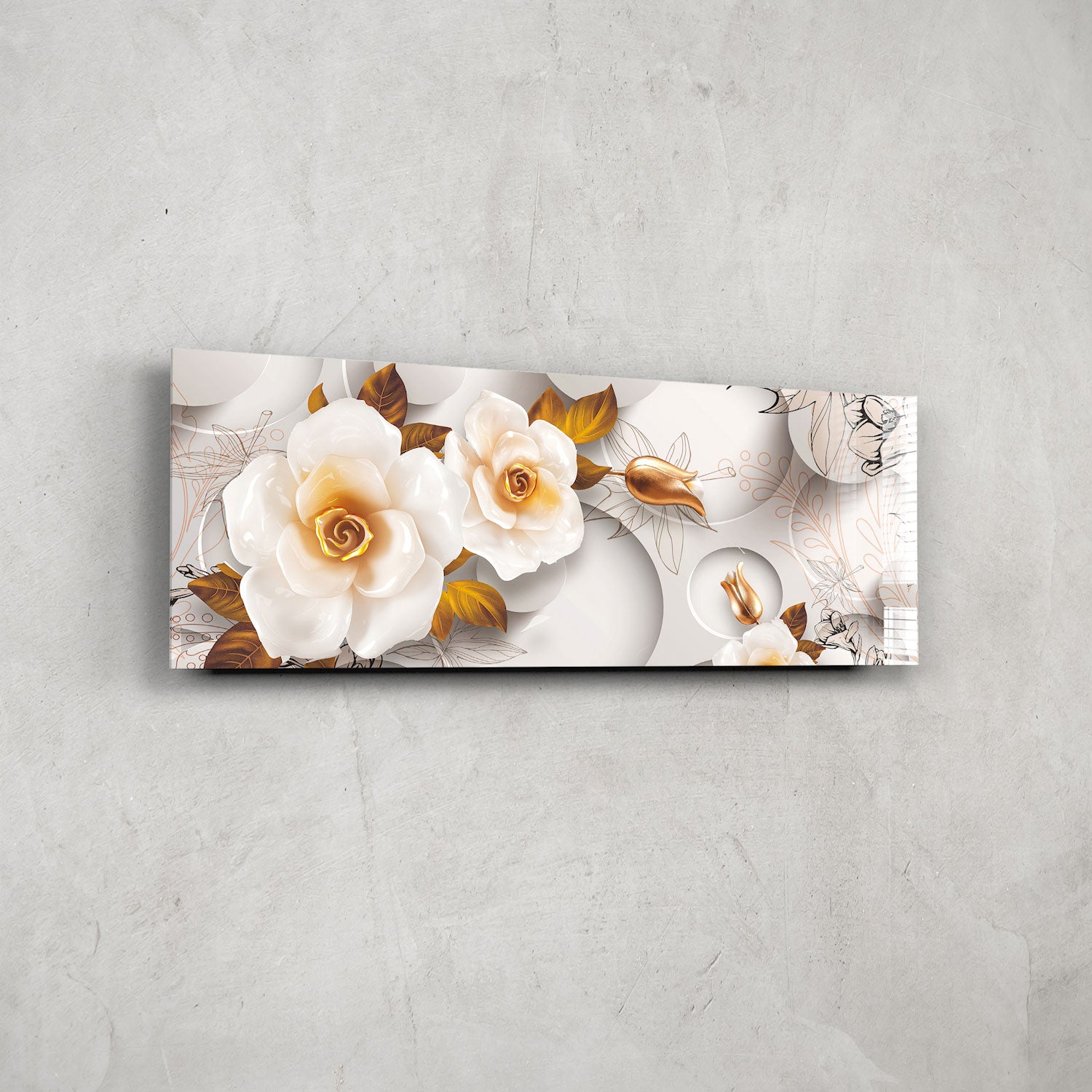 White Rose Panoramic Wall Art - Elegant Home Decor for Living Room, Bedroom & Office - Perfect for Gifts & Interior Design